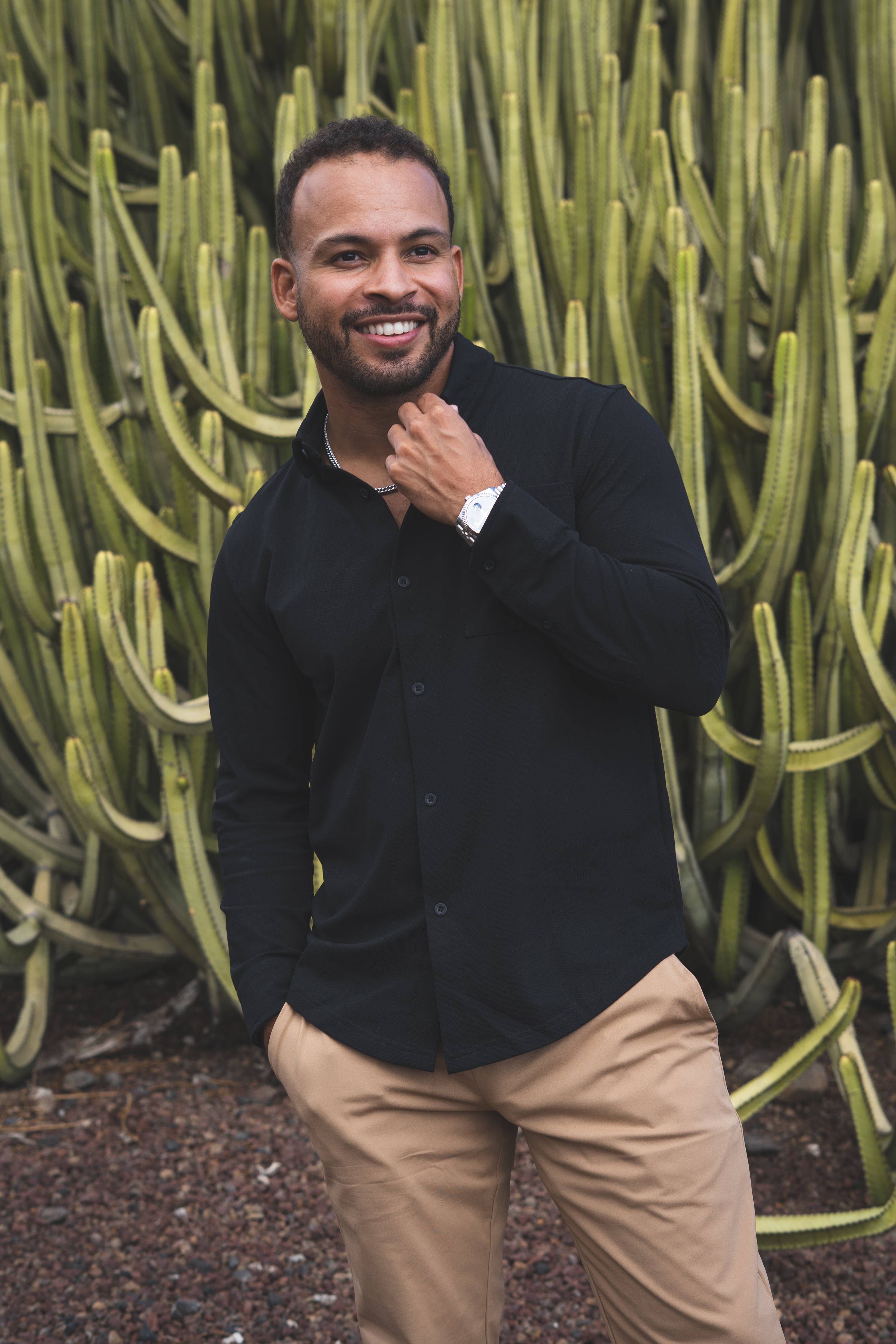 Performance Pique Button Down Shirt Black