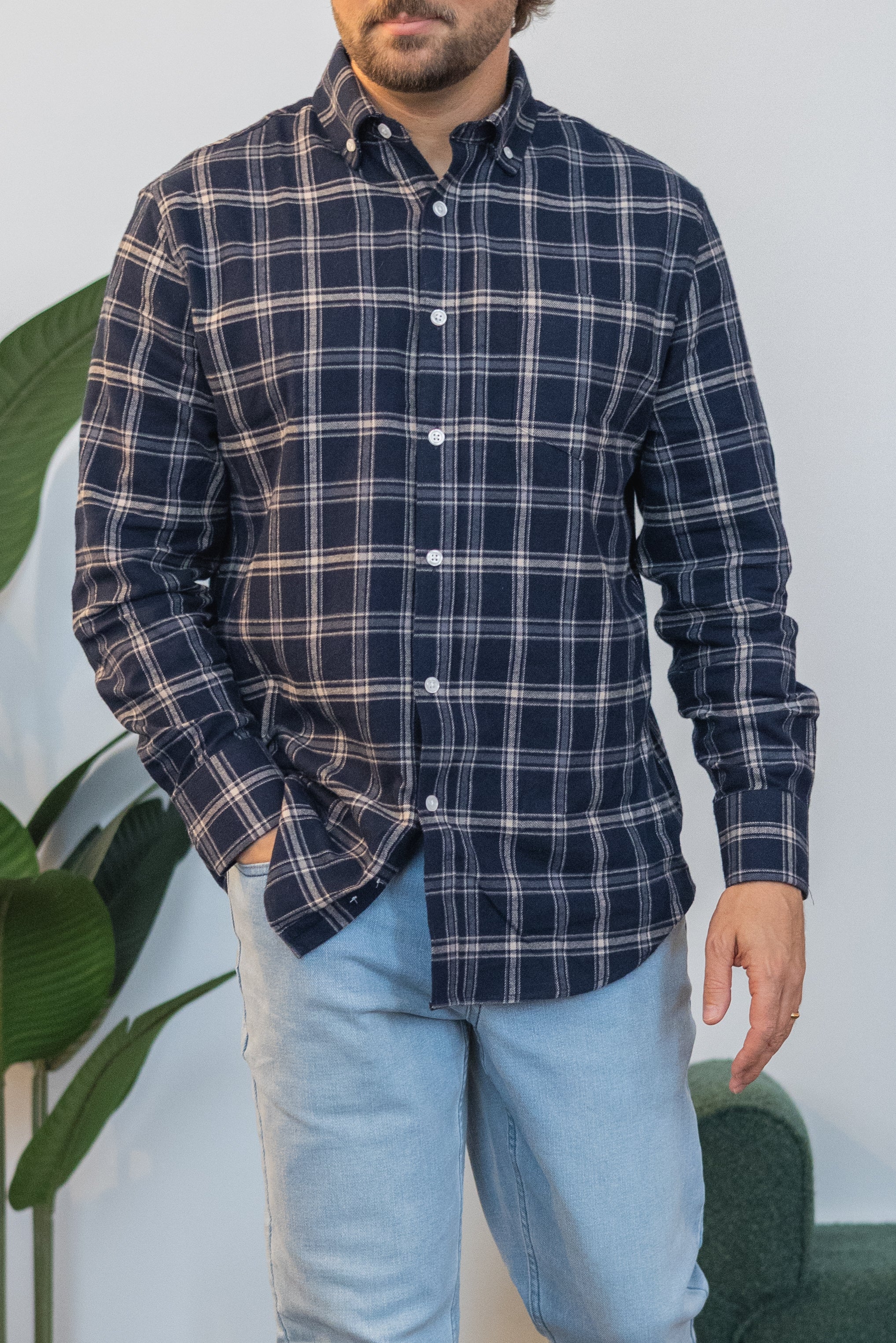 Flannel Button Down Shirt Navy