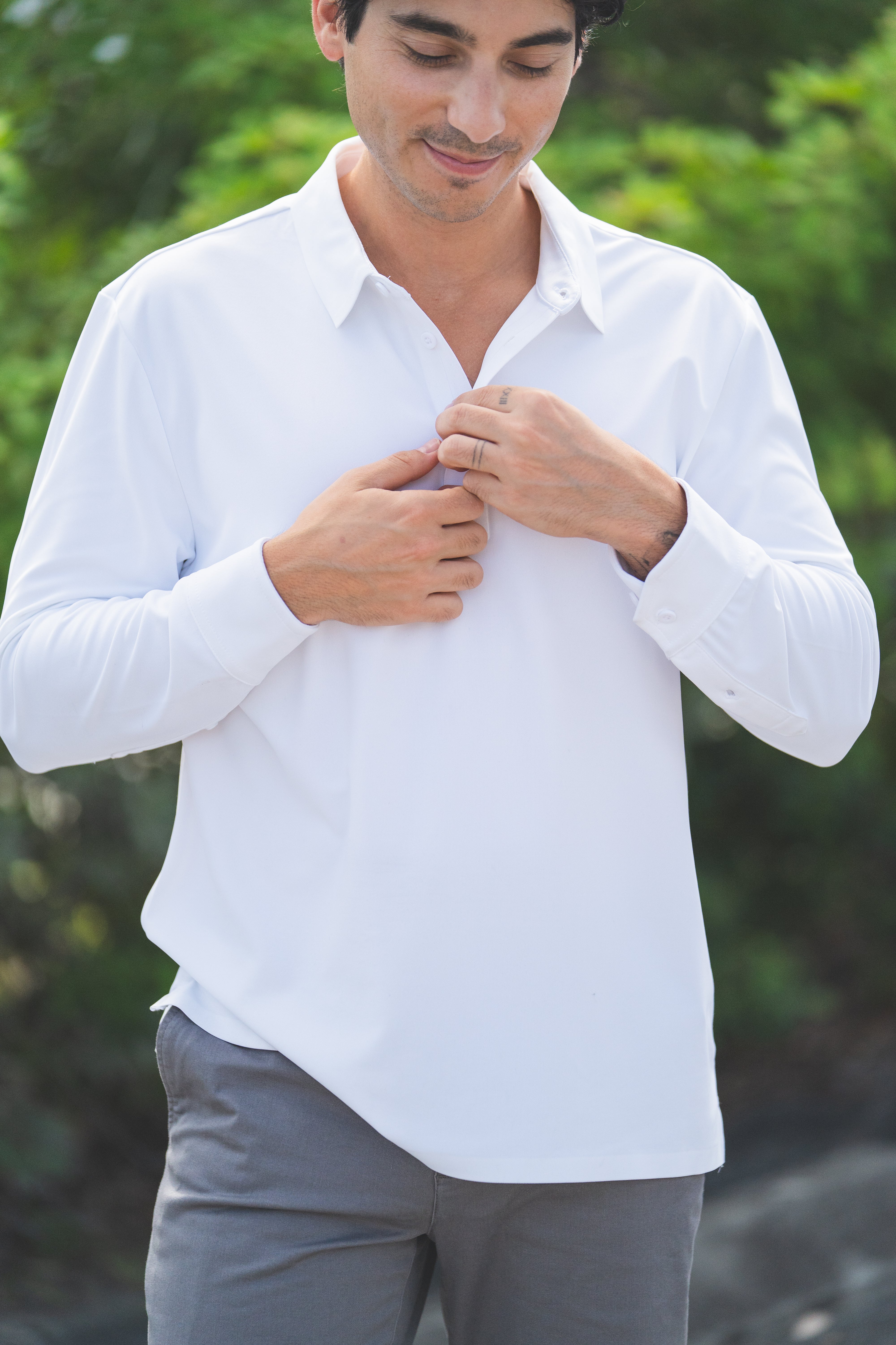 Long Sleeve Tech Polo White