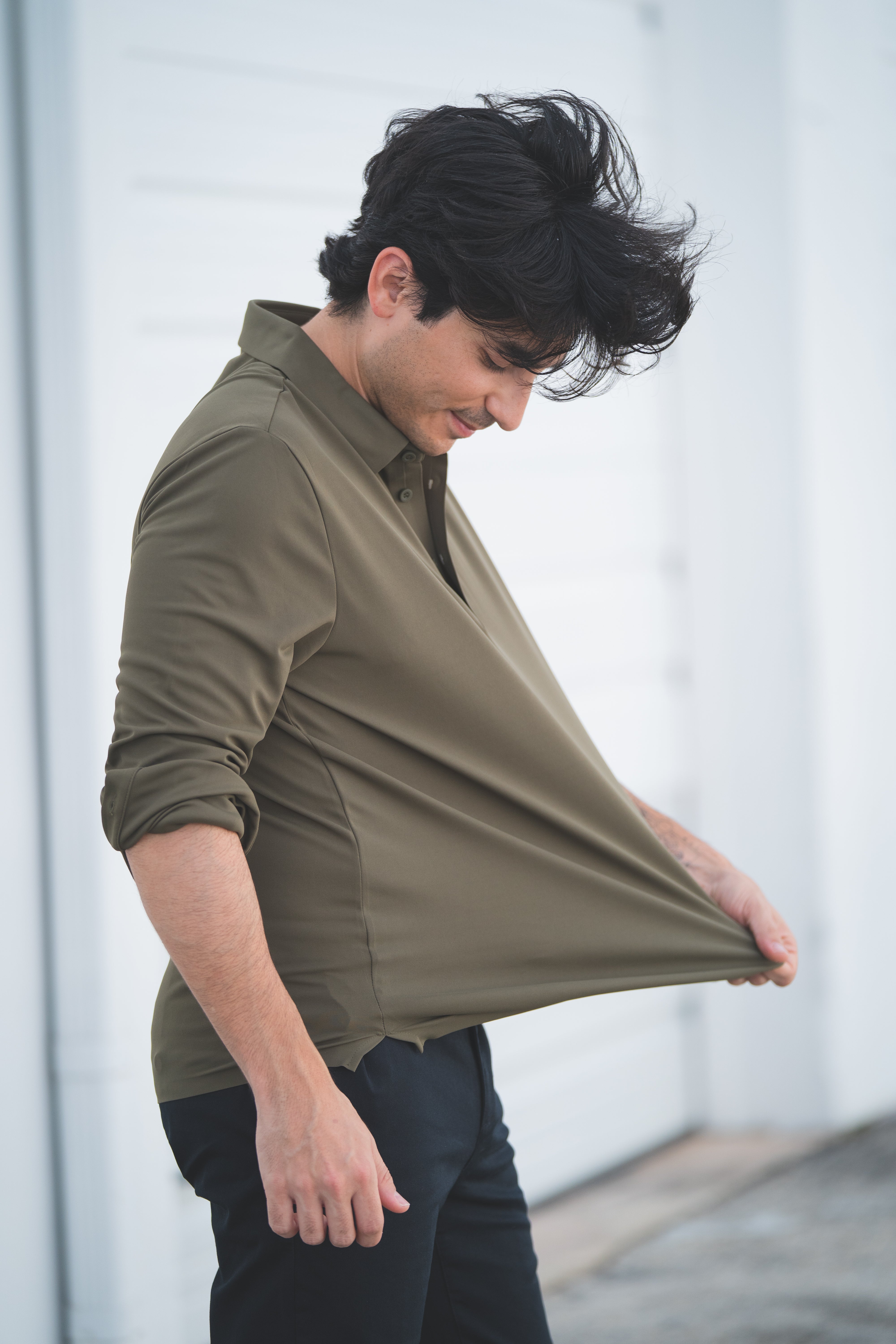 Long Sleeve Tech Polo Olive