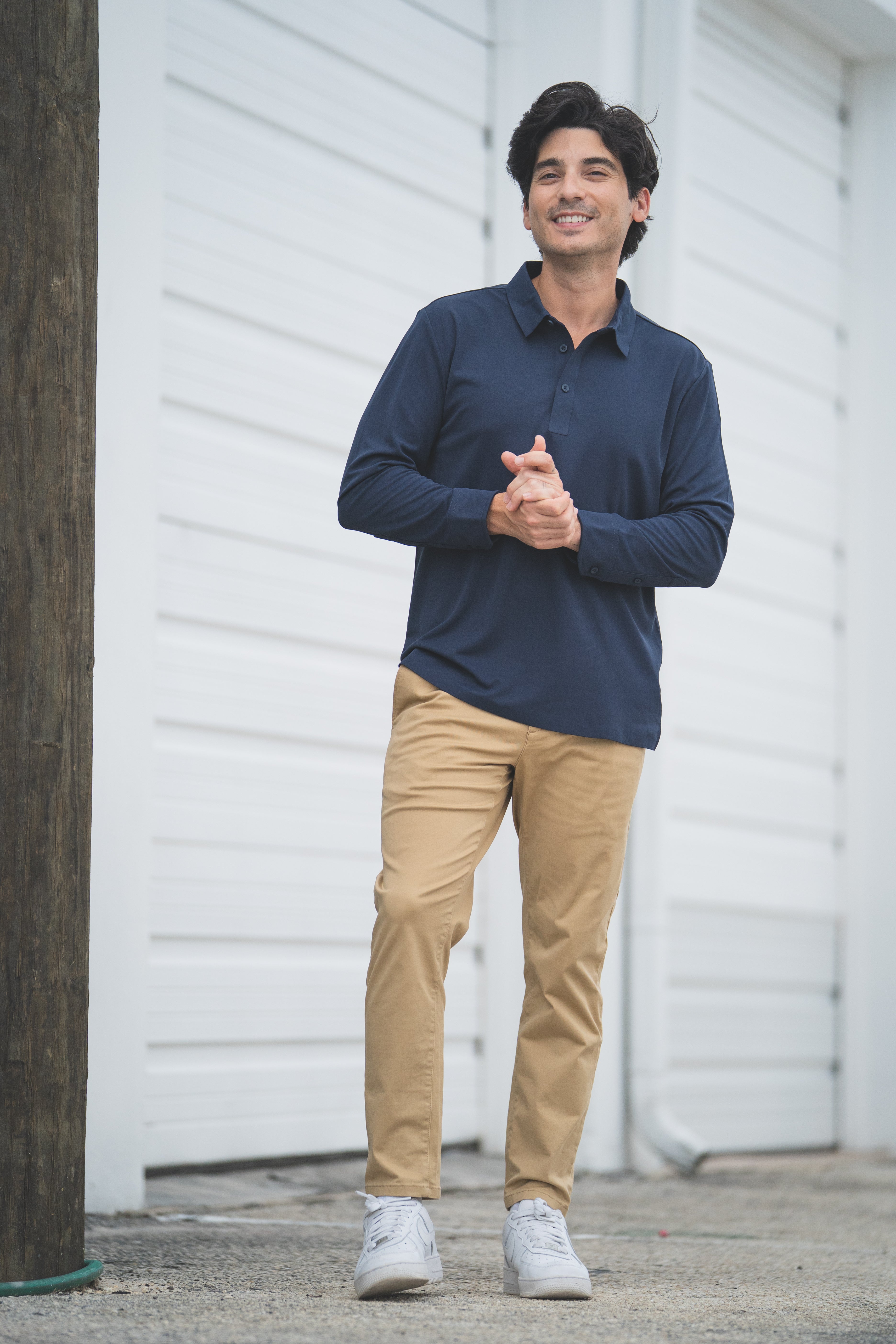 Long Sleeve Tech Polo Navy