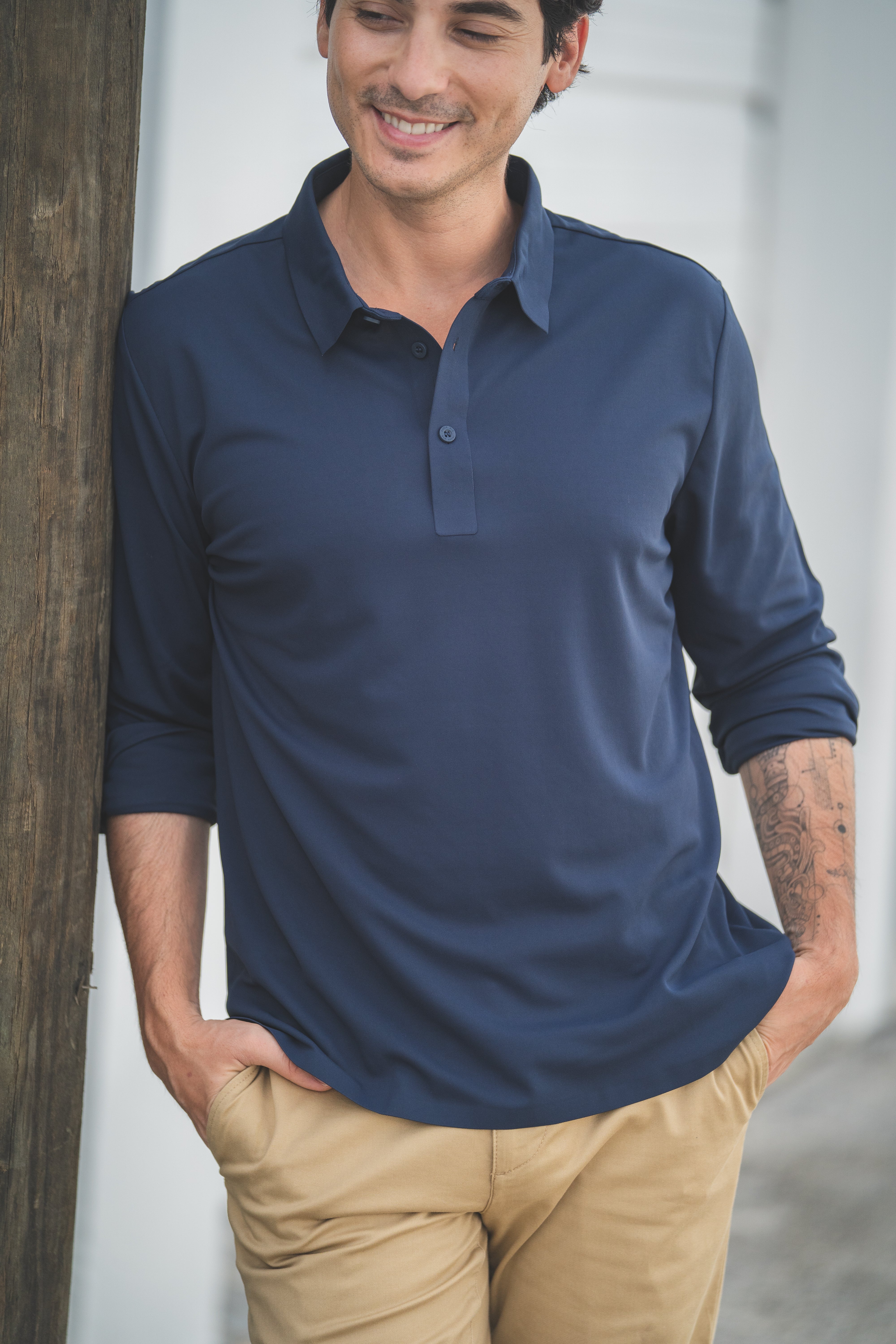 Long Sleeve Tech Polo Navy