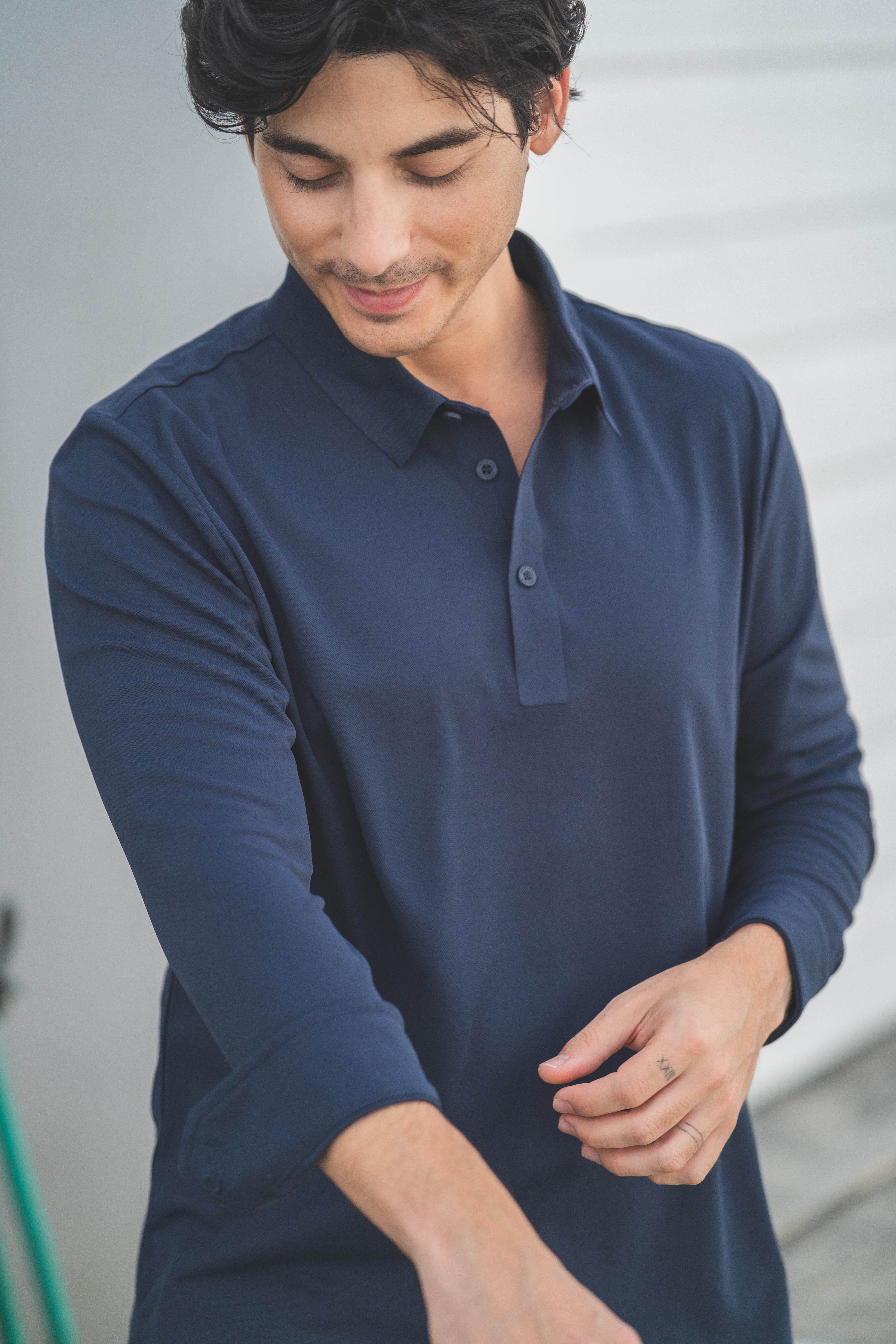 Long Sleeve Tech Polo Navy