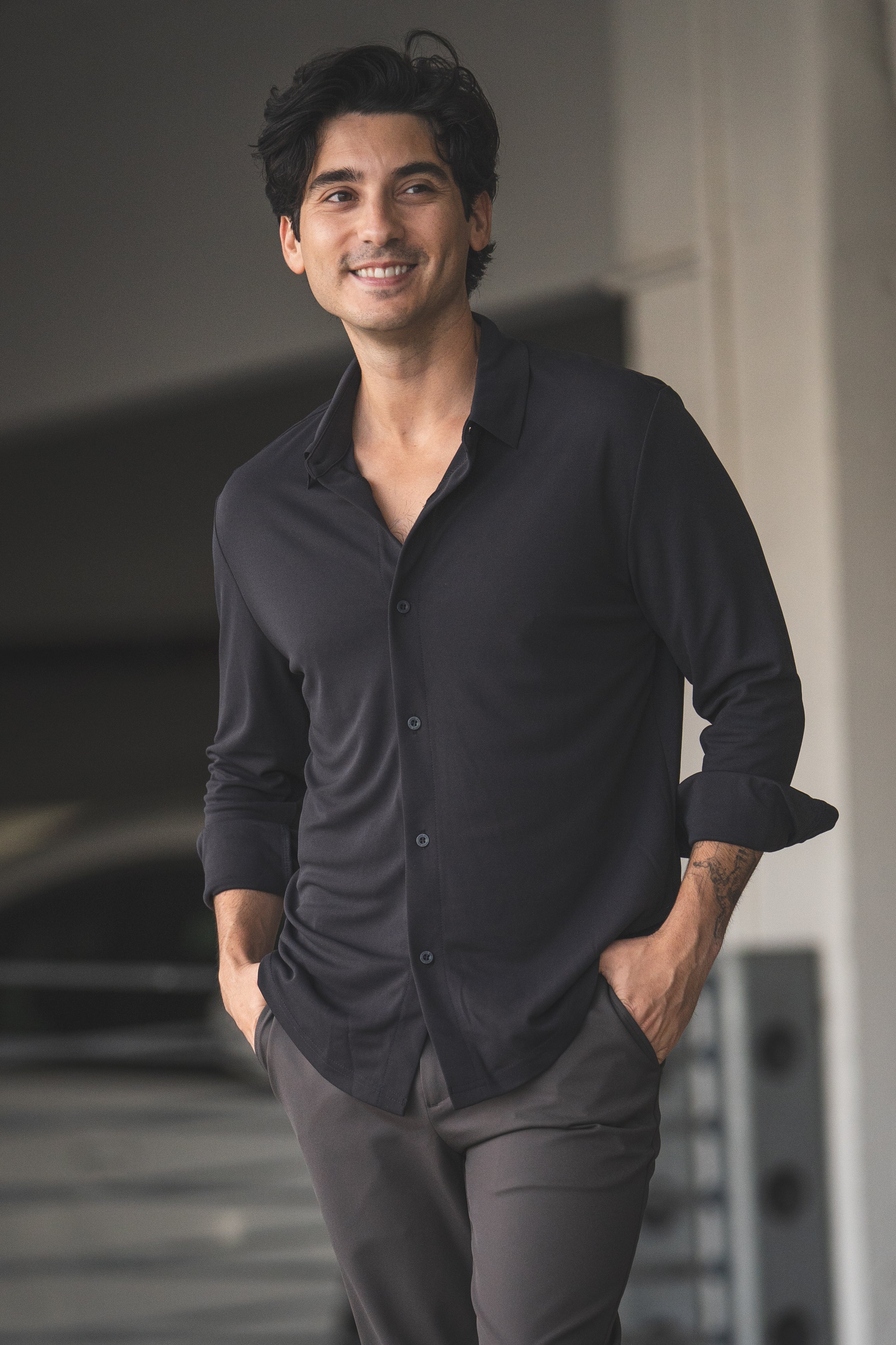 Tech Button Down Shirt Black