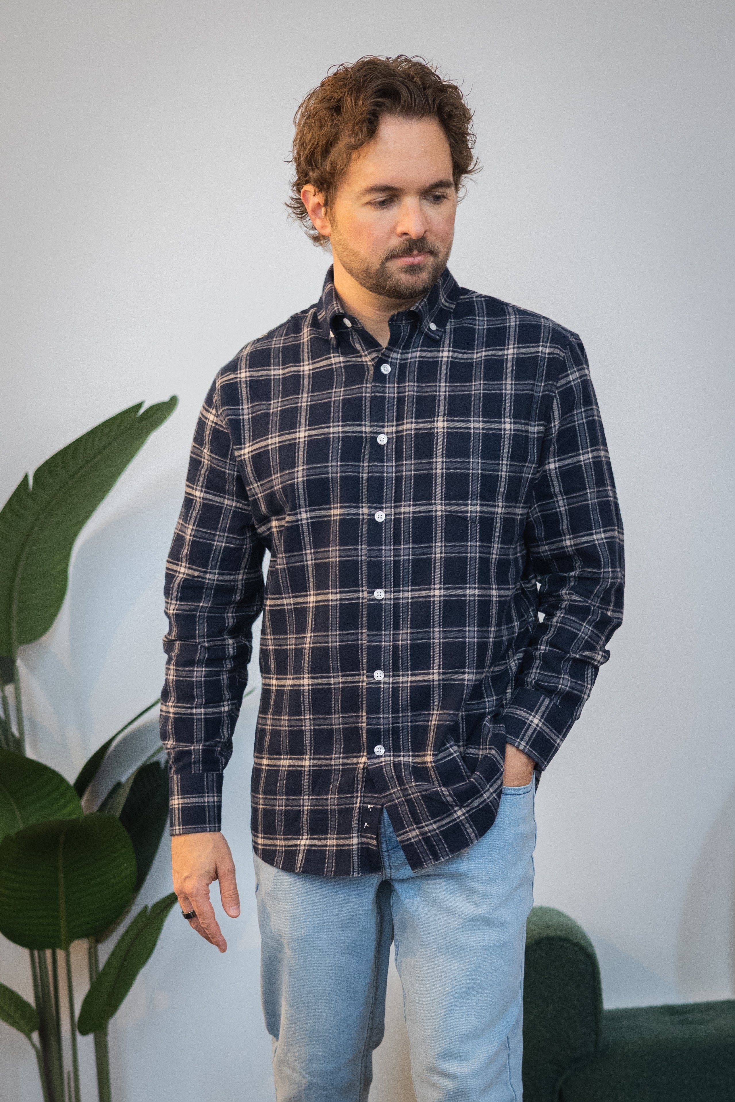 Flannel Button Down Shirt Navy