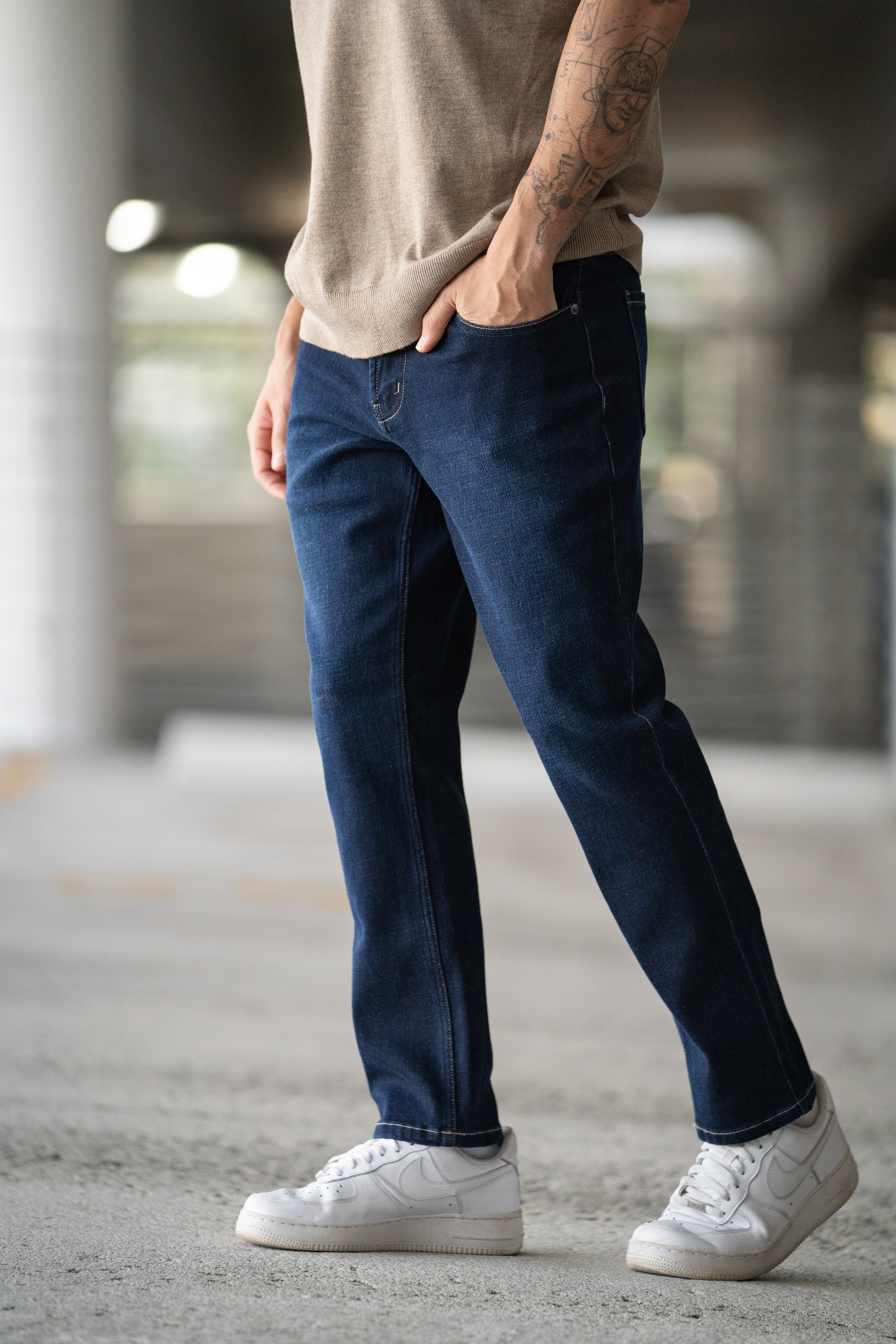 Straight Fit Stretch Jeans Dark Wash