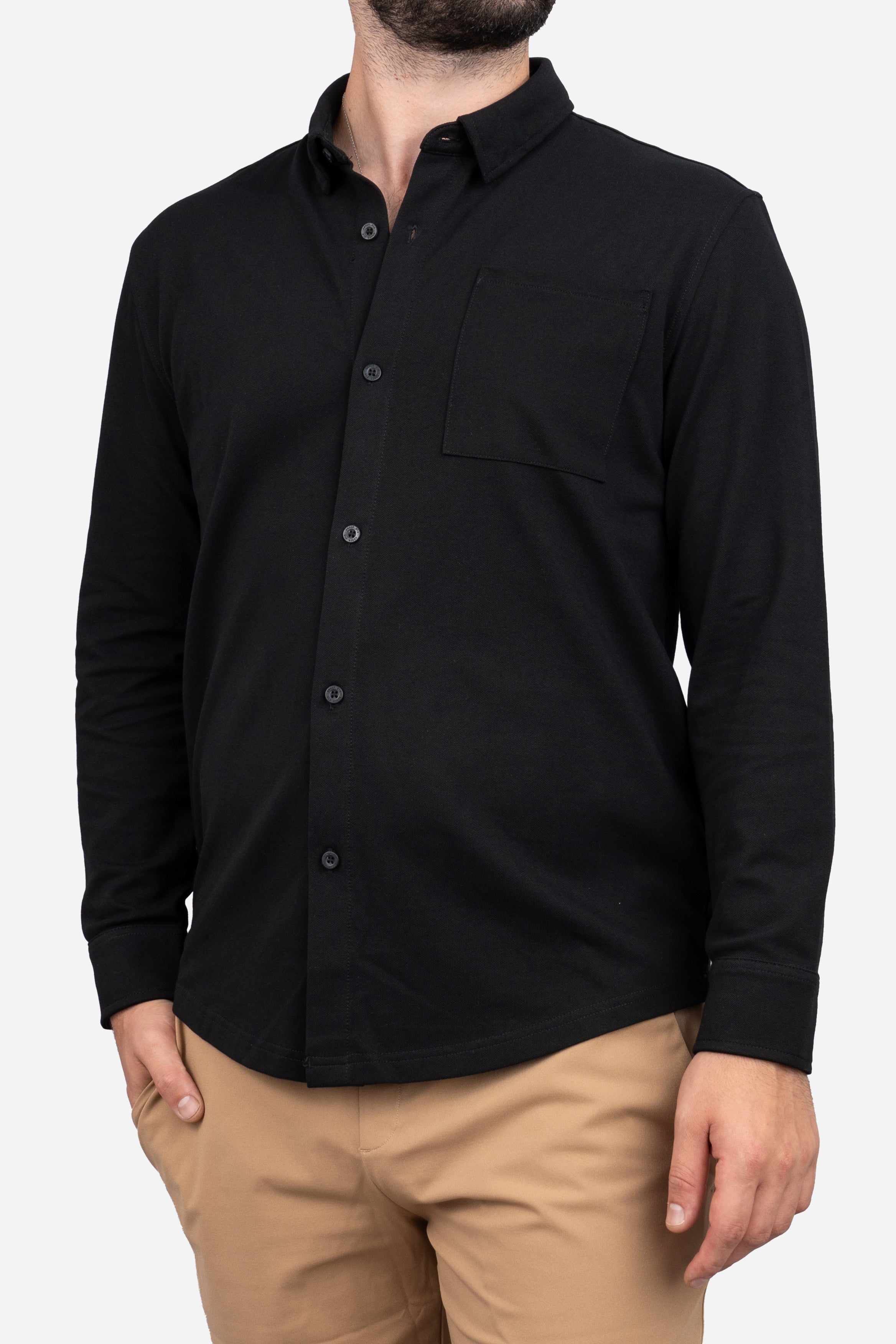 Performance Pique Button Down Shirt Black