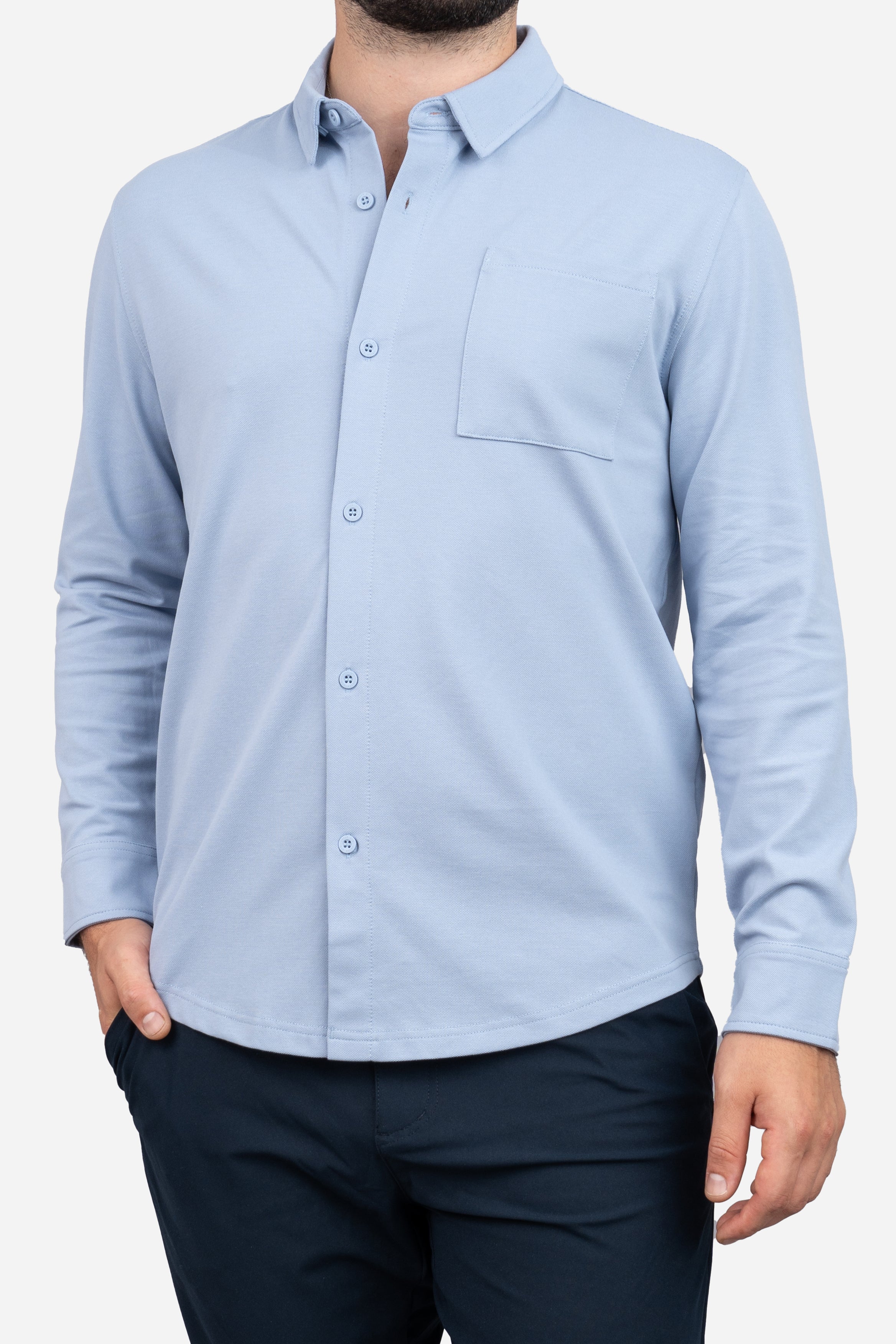 Performance Pique Button Down Shirt Light Blue