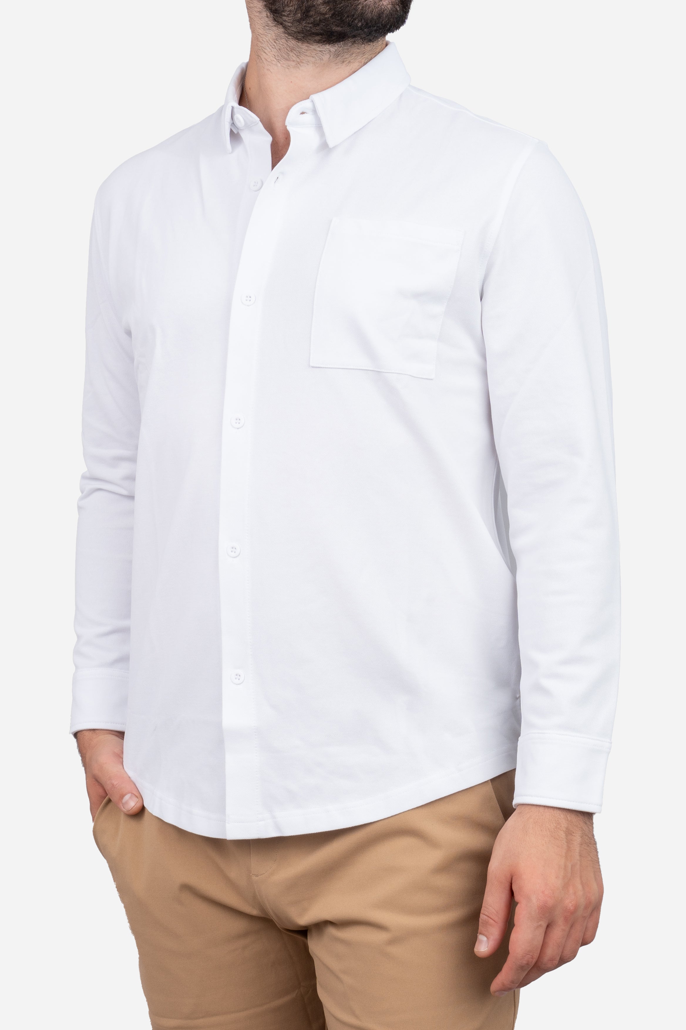 Performance Pique Button Down Shirt White