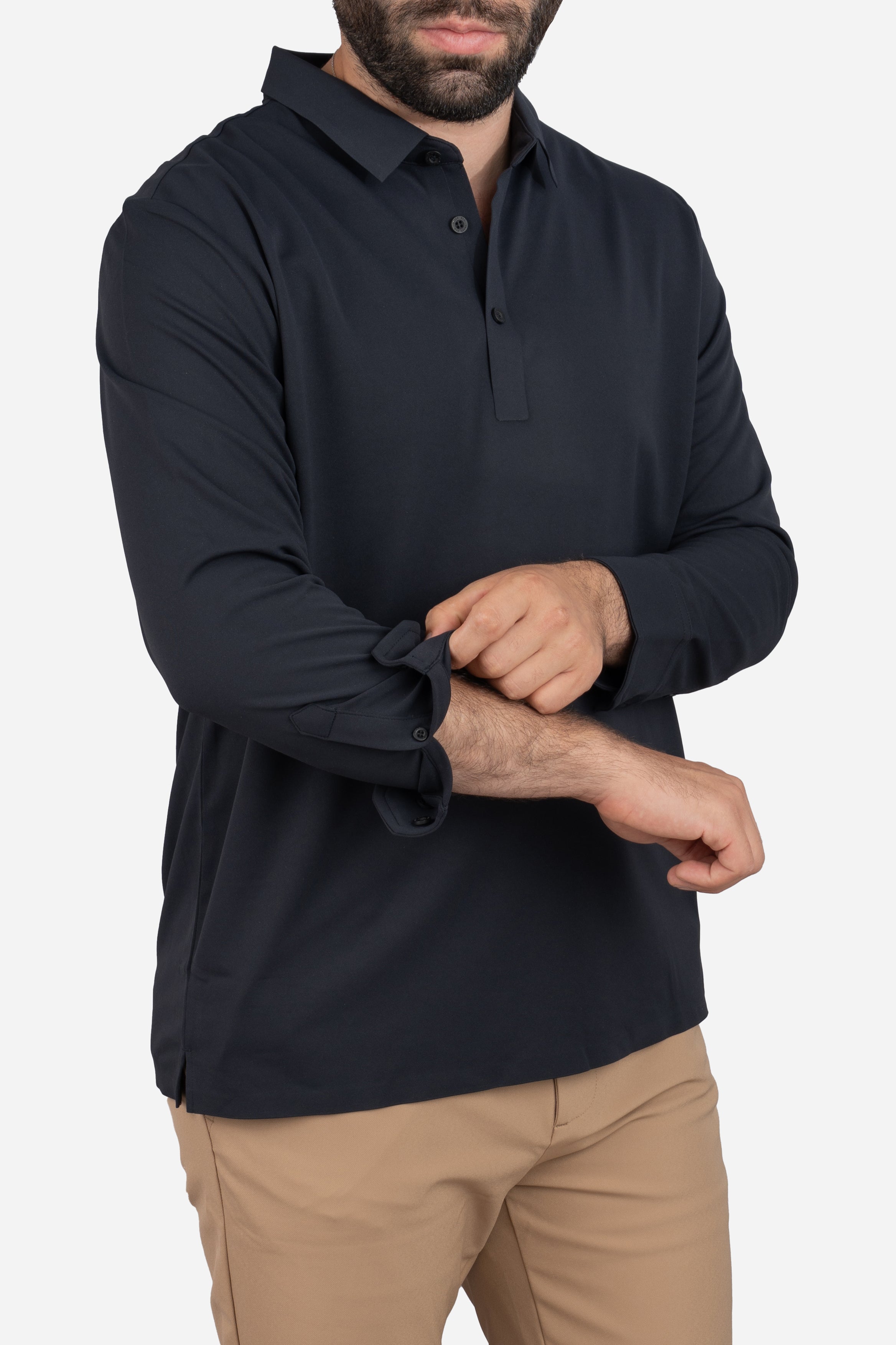 Long Sleeve Tech Polo Black