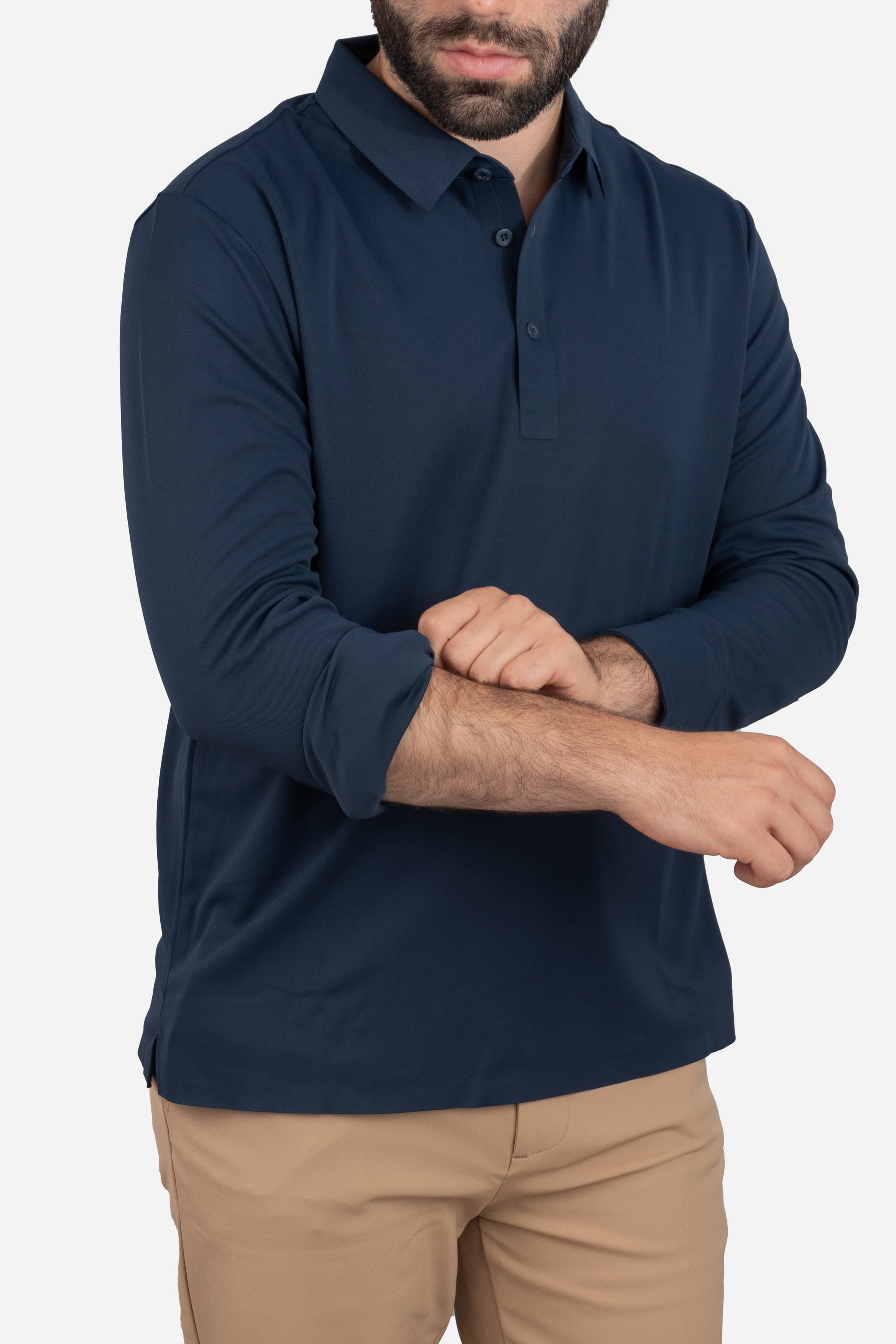 Long Sleeve Tech Polo Navy