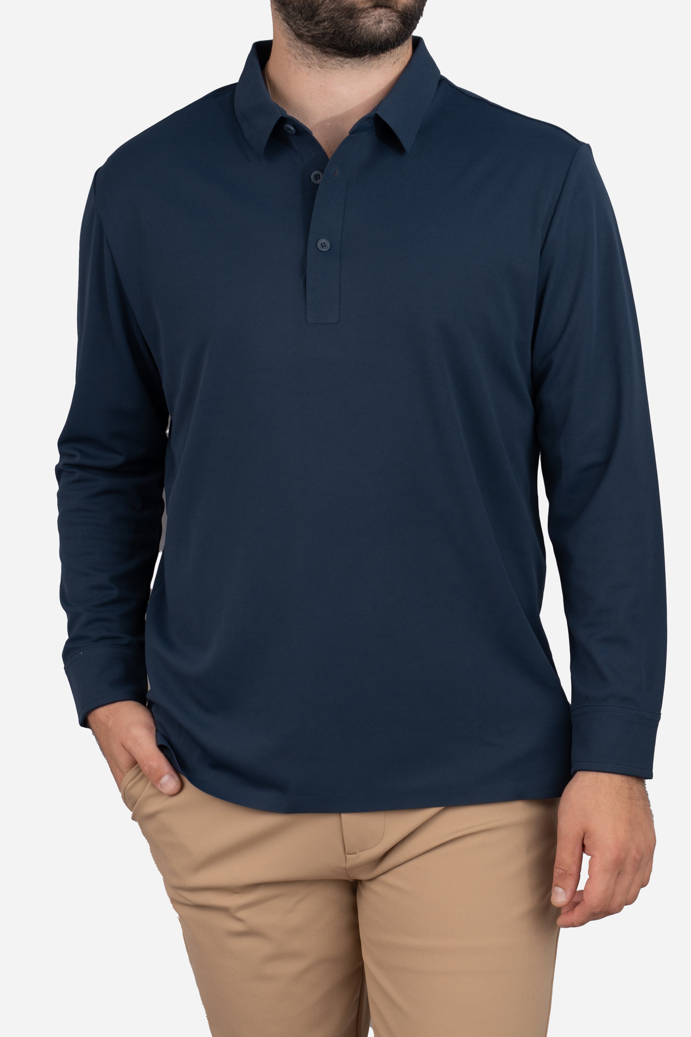 Long Sleeve Tech Polo Navy