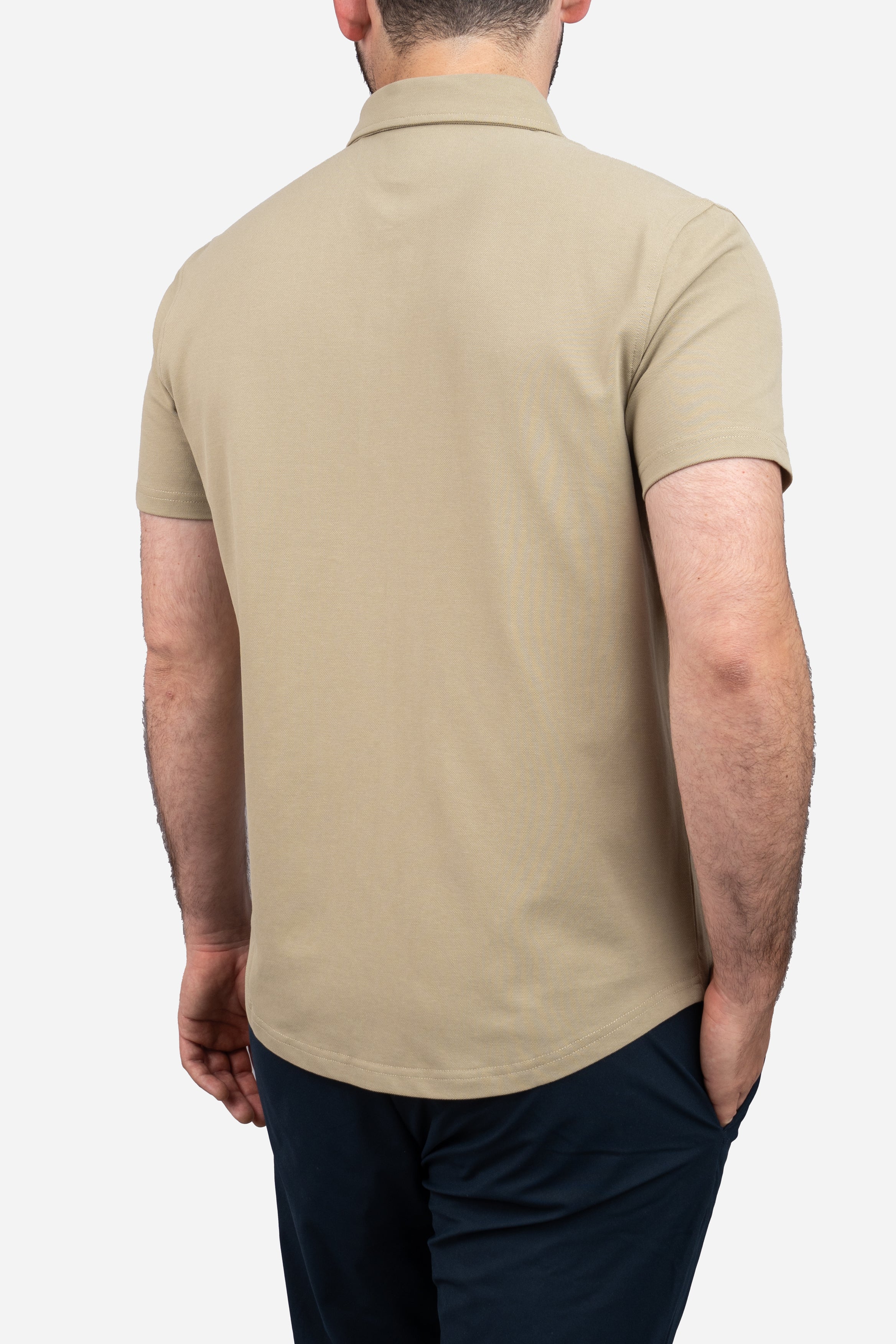 Performance Pique Short Sleeve Button Down Shirt Taupe
