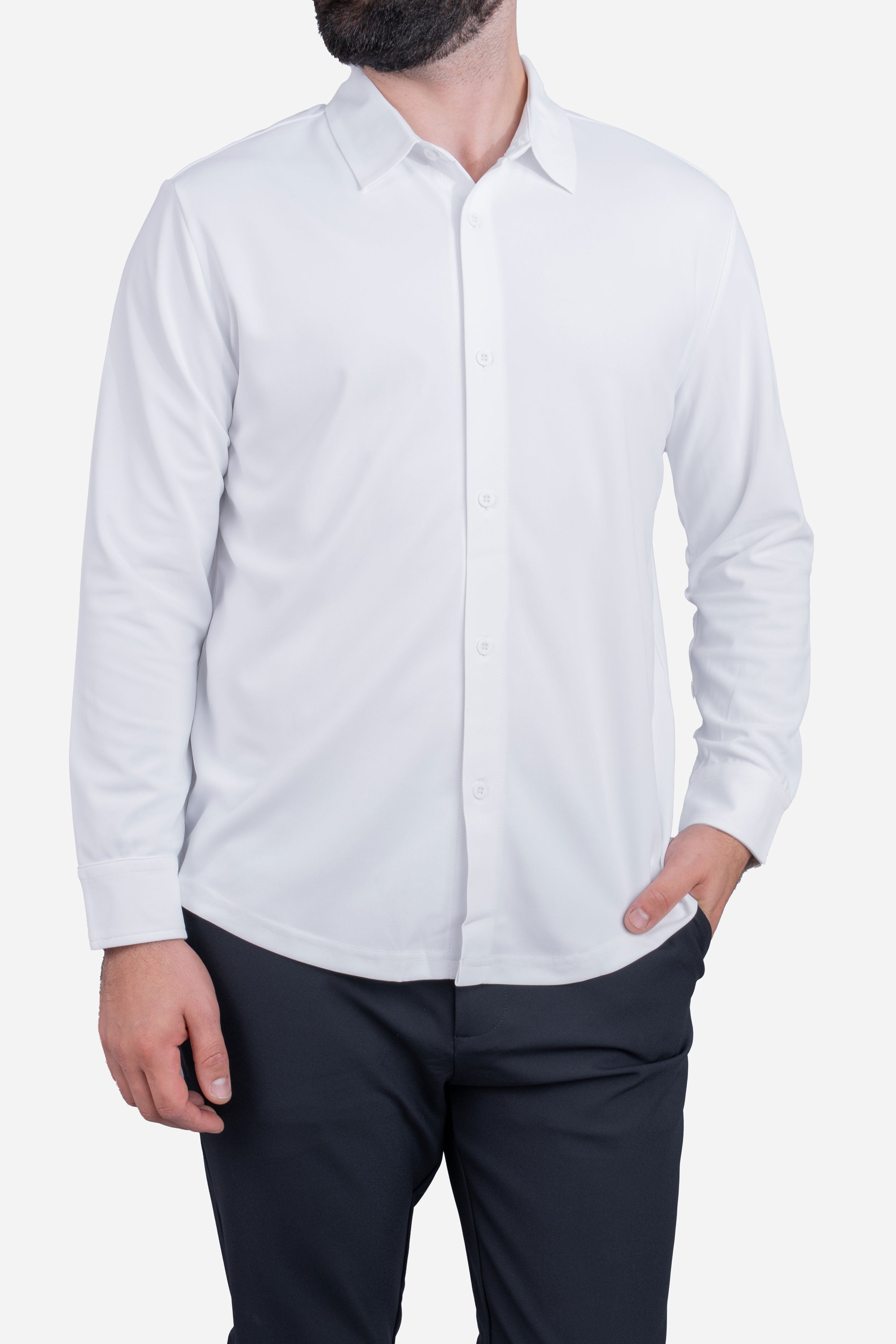 Tech Button Down Shirt White