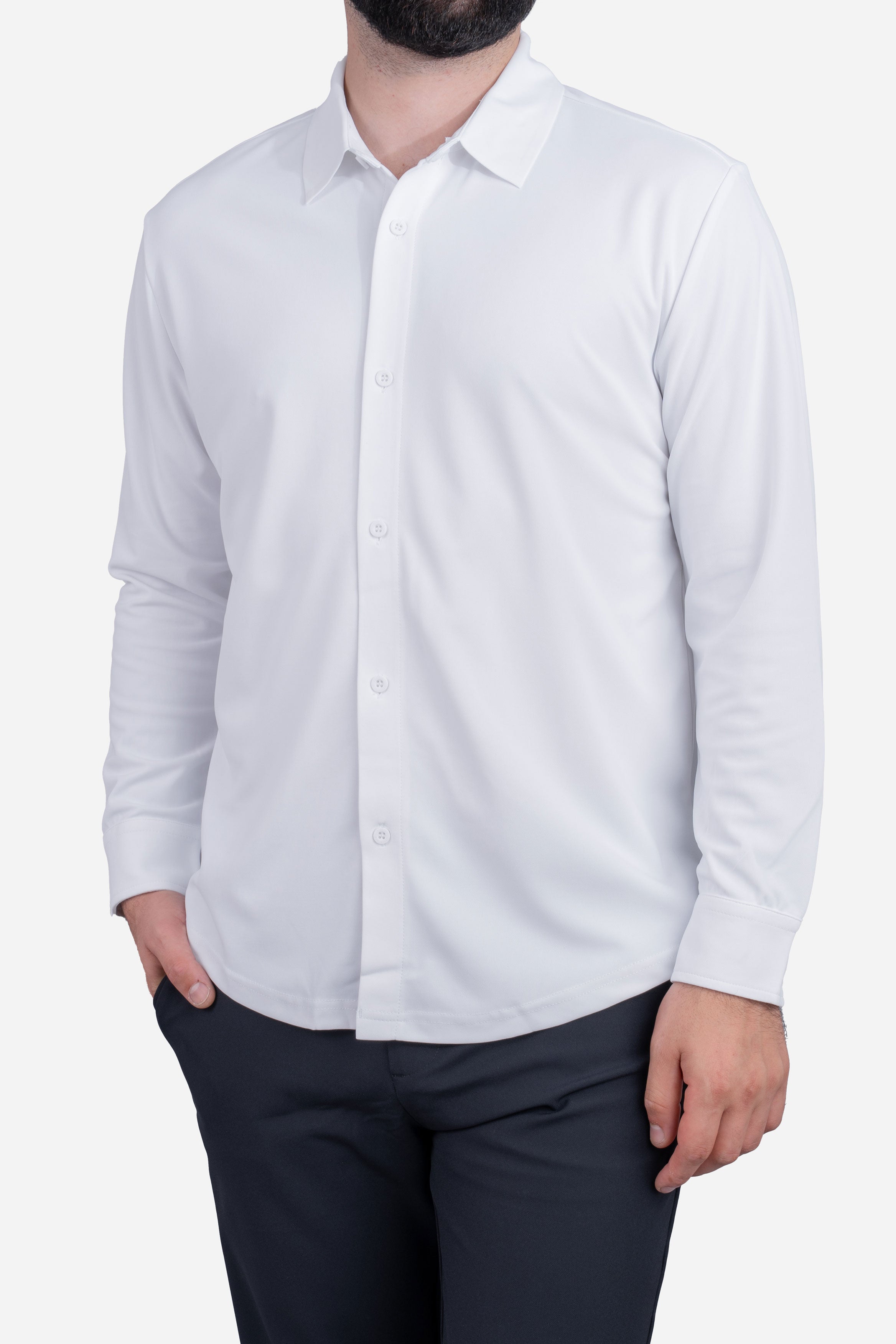 Tech Button Down Shirt White