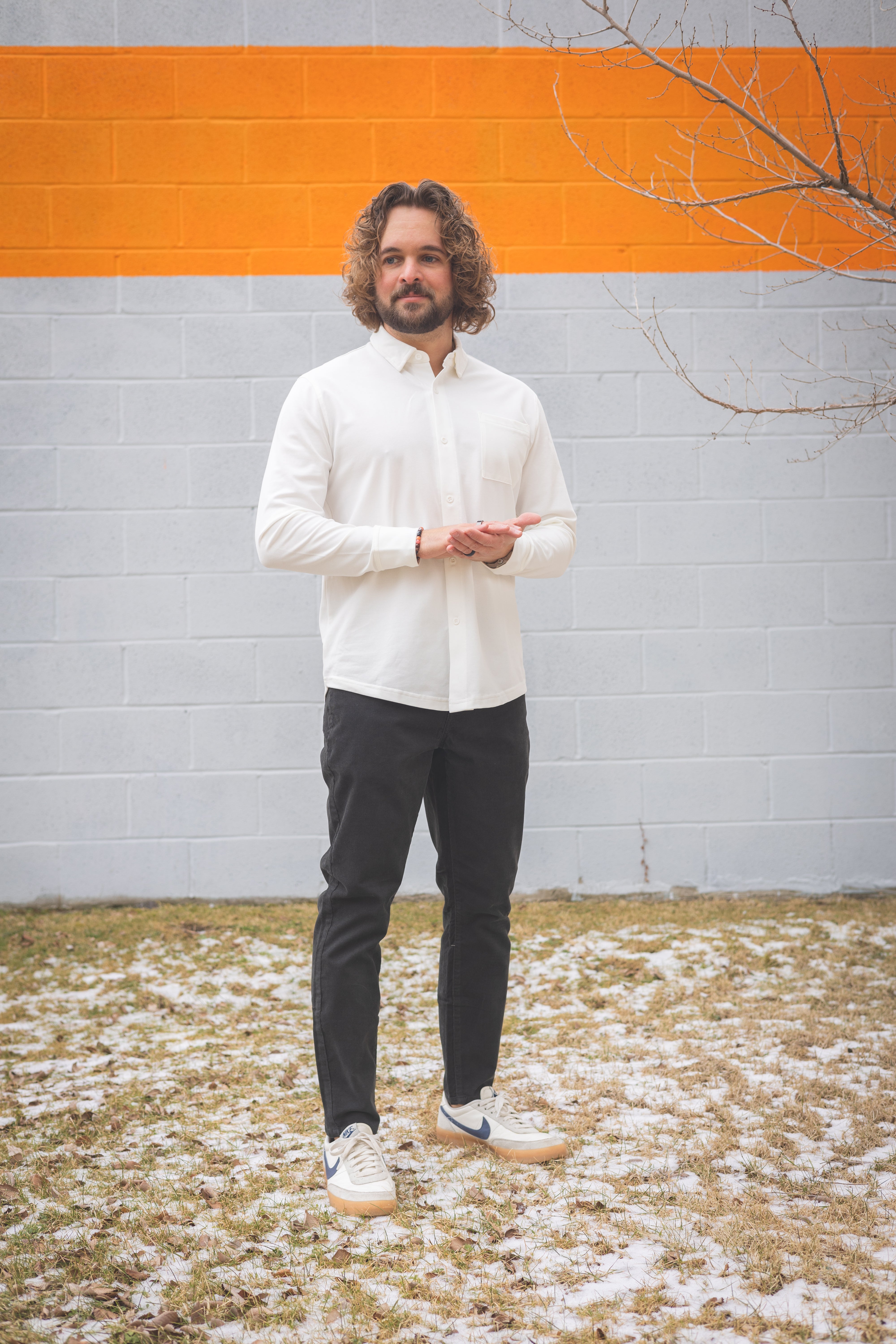 Performance Pique Button Down Shirt White