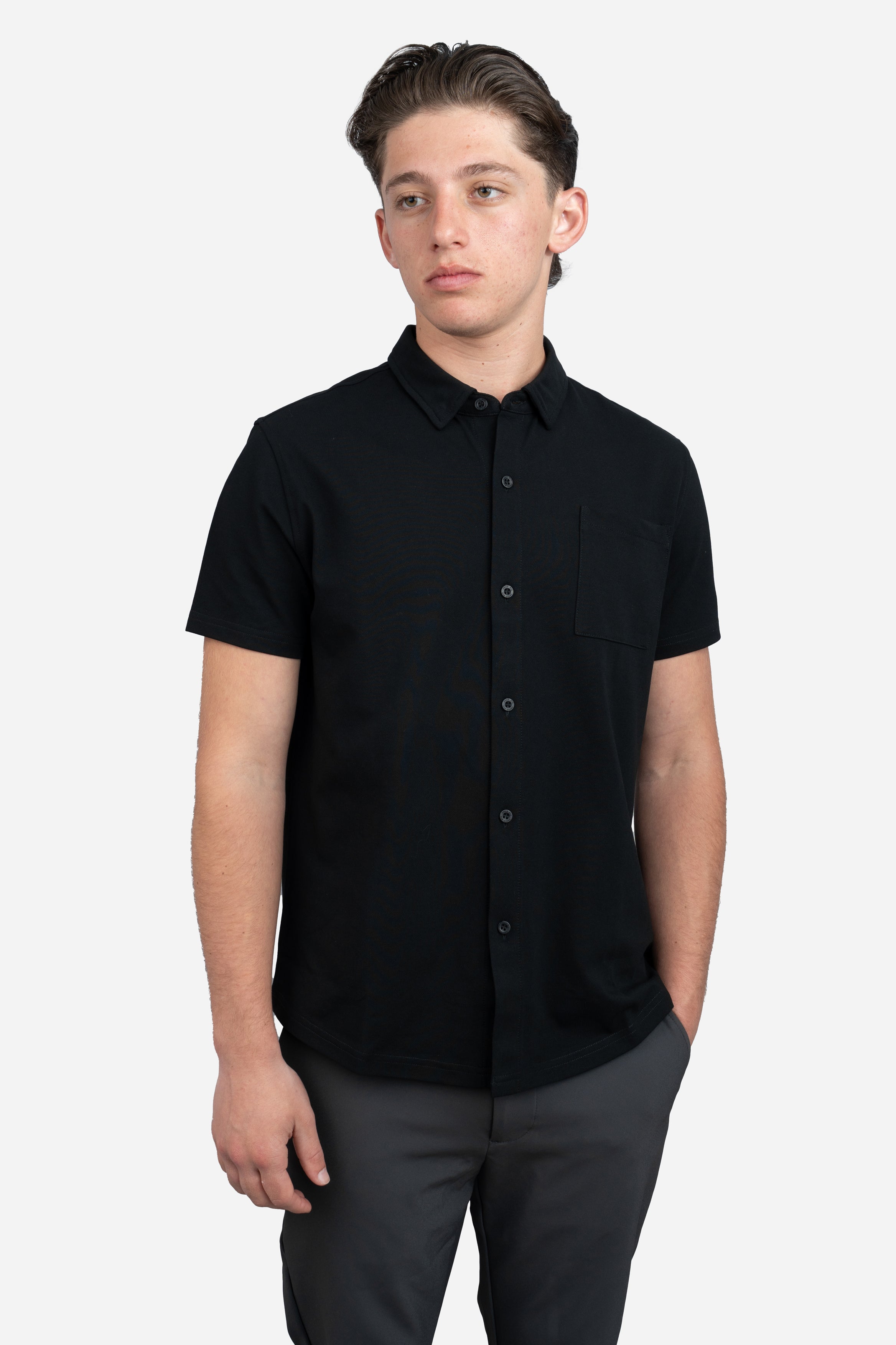 Performance Pique Short Sleeve Button Down Shirt Black