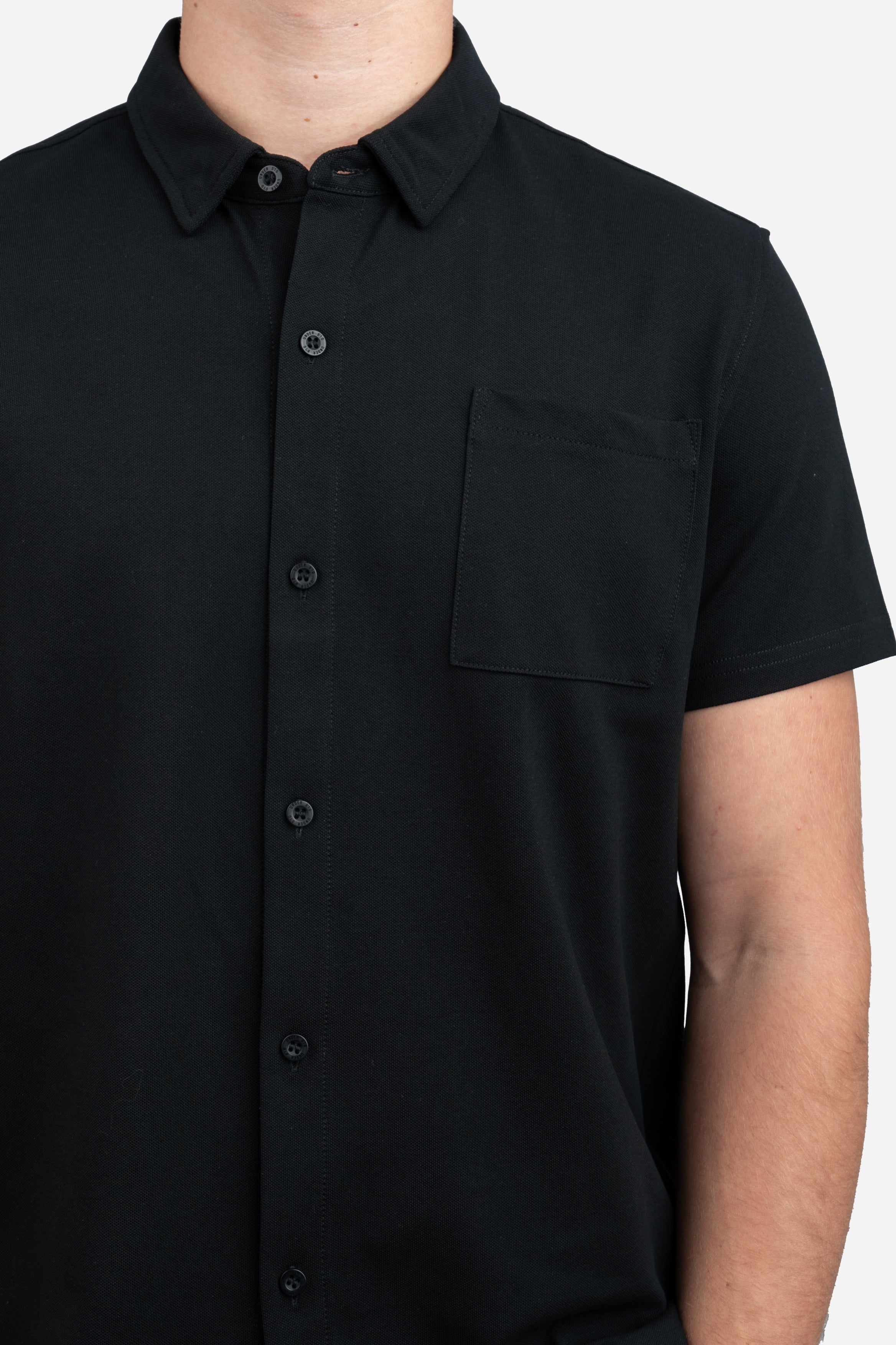 Performance Pique Short Sleeve Button Down Shirt Black
