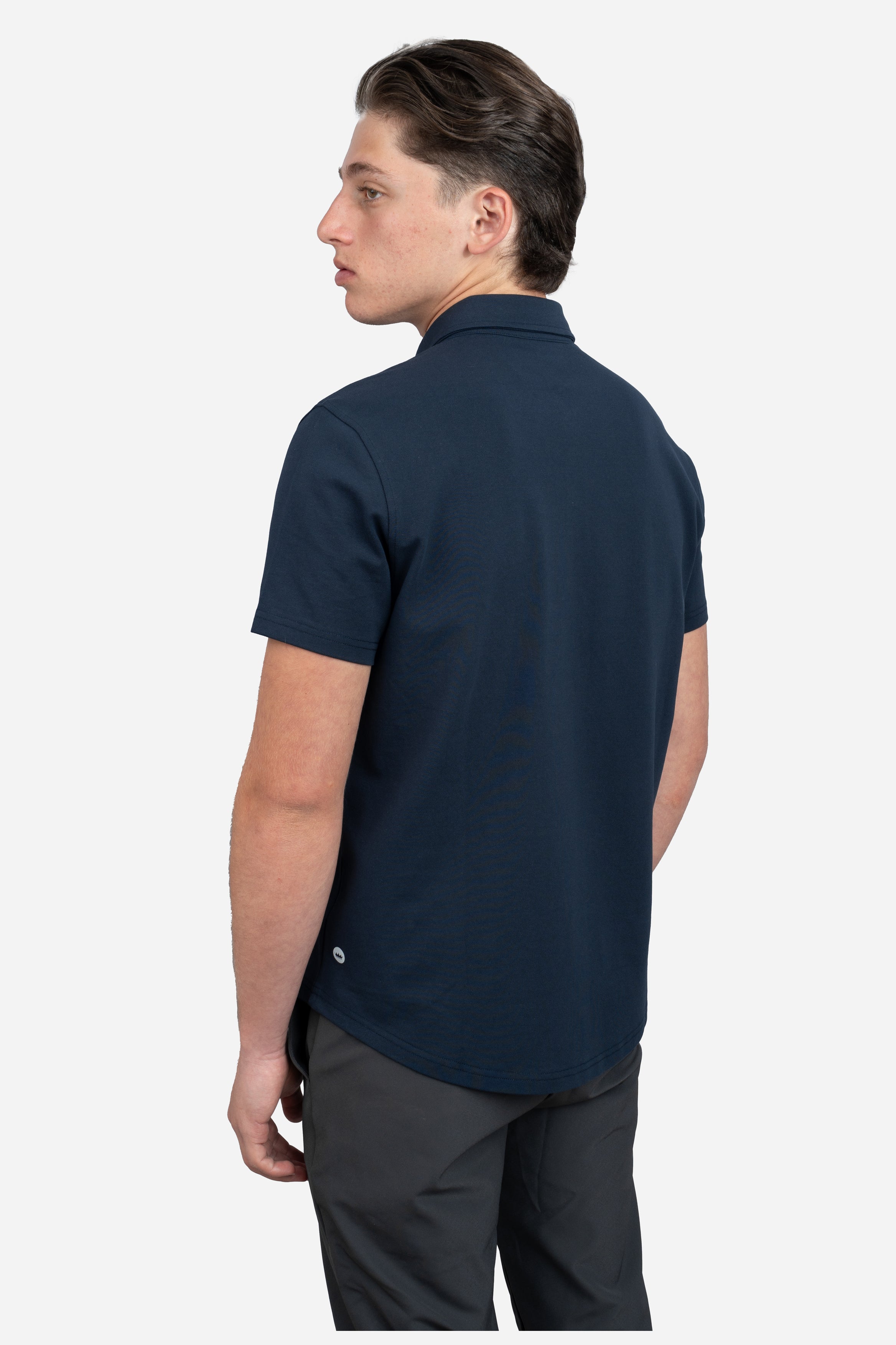 Performance Pique Short Sleeve Button Down Shirt Navy