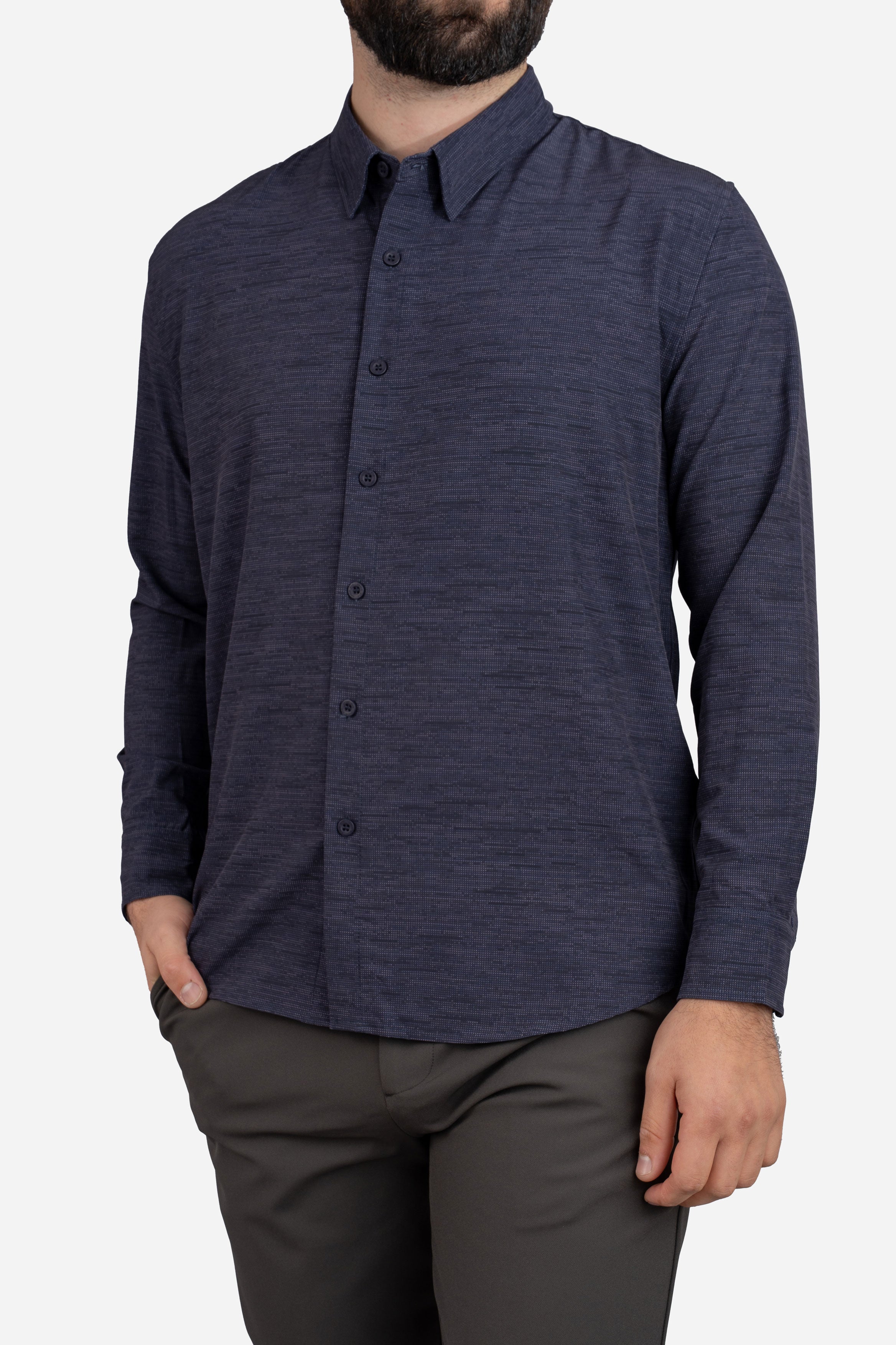 Warp Stretch Button Down Shirt Navy Camo