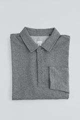Long Sleeve Athletic Blend Polo Heather Gray