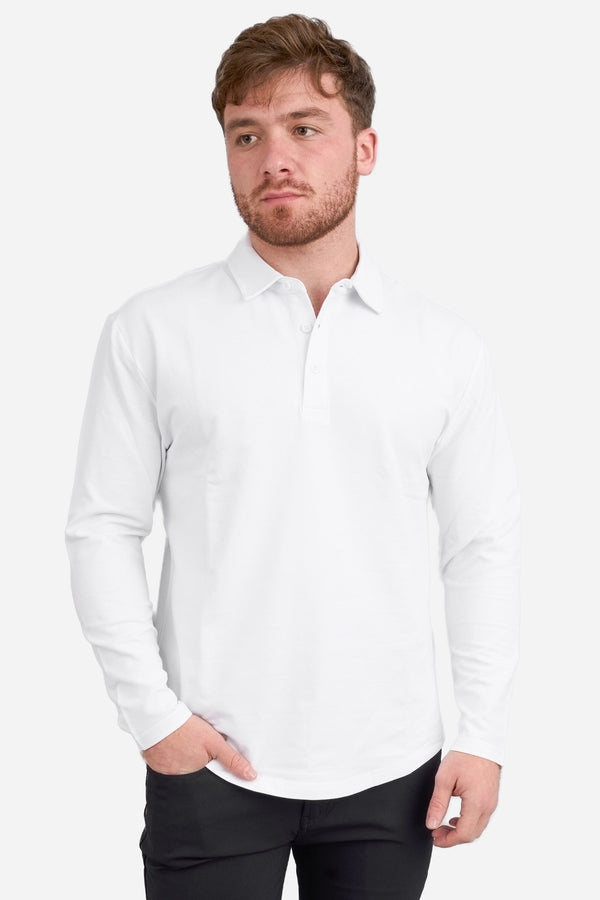 Long Sleeve Athletic Blend Polo White
