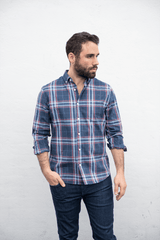 Lightweight Button Down Shirt Navy Red Plaid