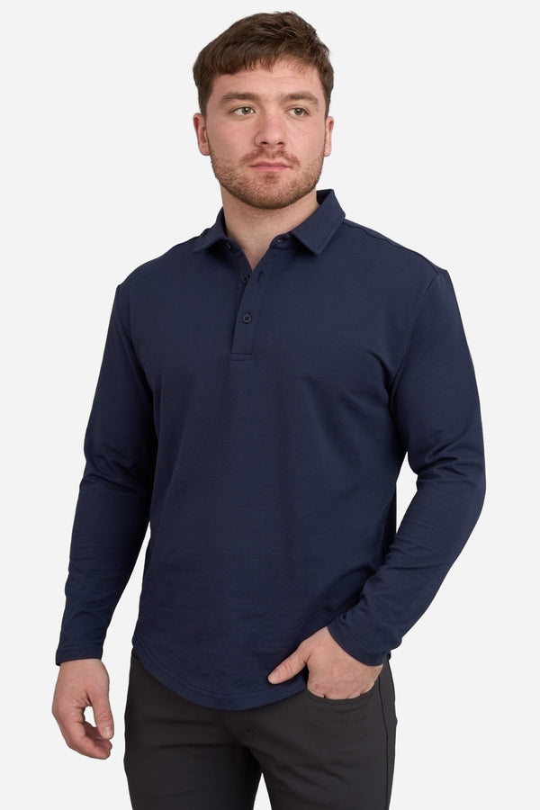 Long Sleeve Athletic Blend Polo Navy