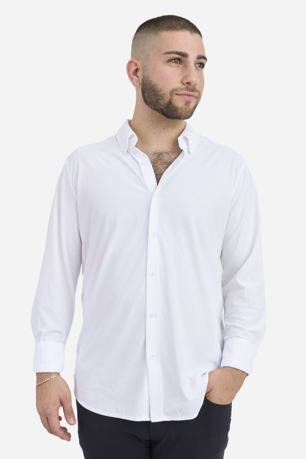 Performance Pique Long Sleeve Button Down Shirt White