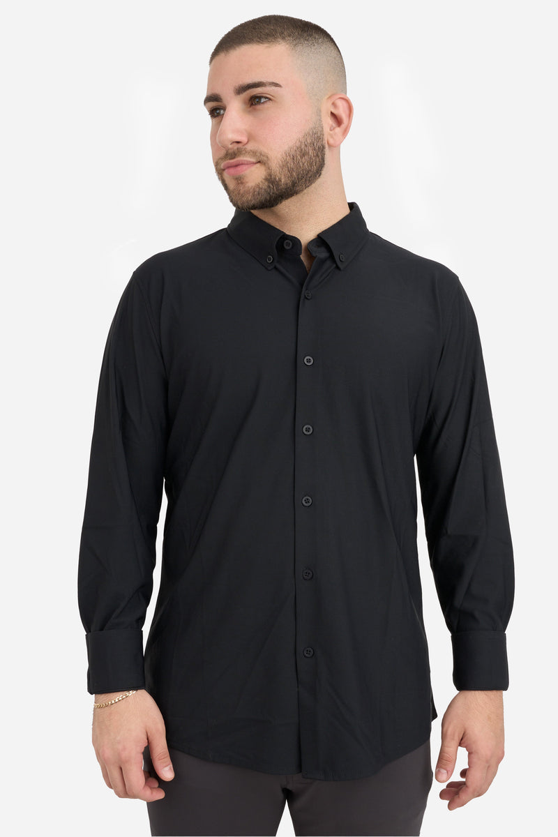 Performance Pique Long Sleeve Button Down Shirt Black
