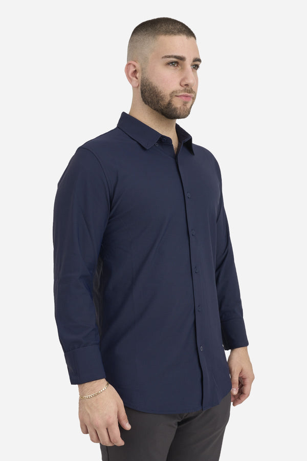 Performance Pique Long Sleeve Button Down Shirt Navy