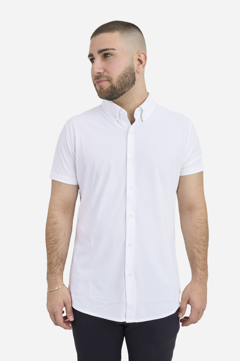 Performance Pique Short Sleeve Button Down Shirt White