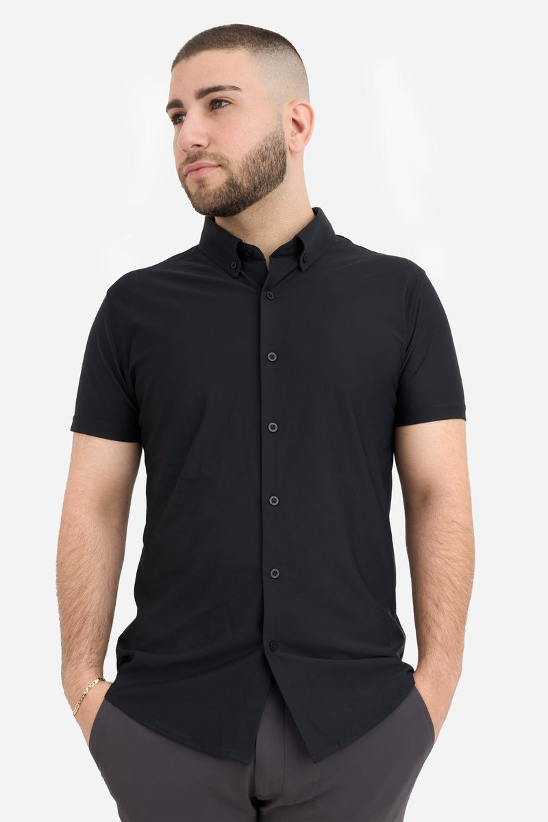 Performance Pique Short Sleeve Button Down Shirt Black