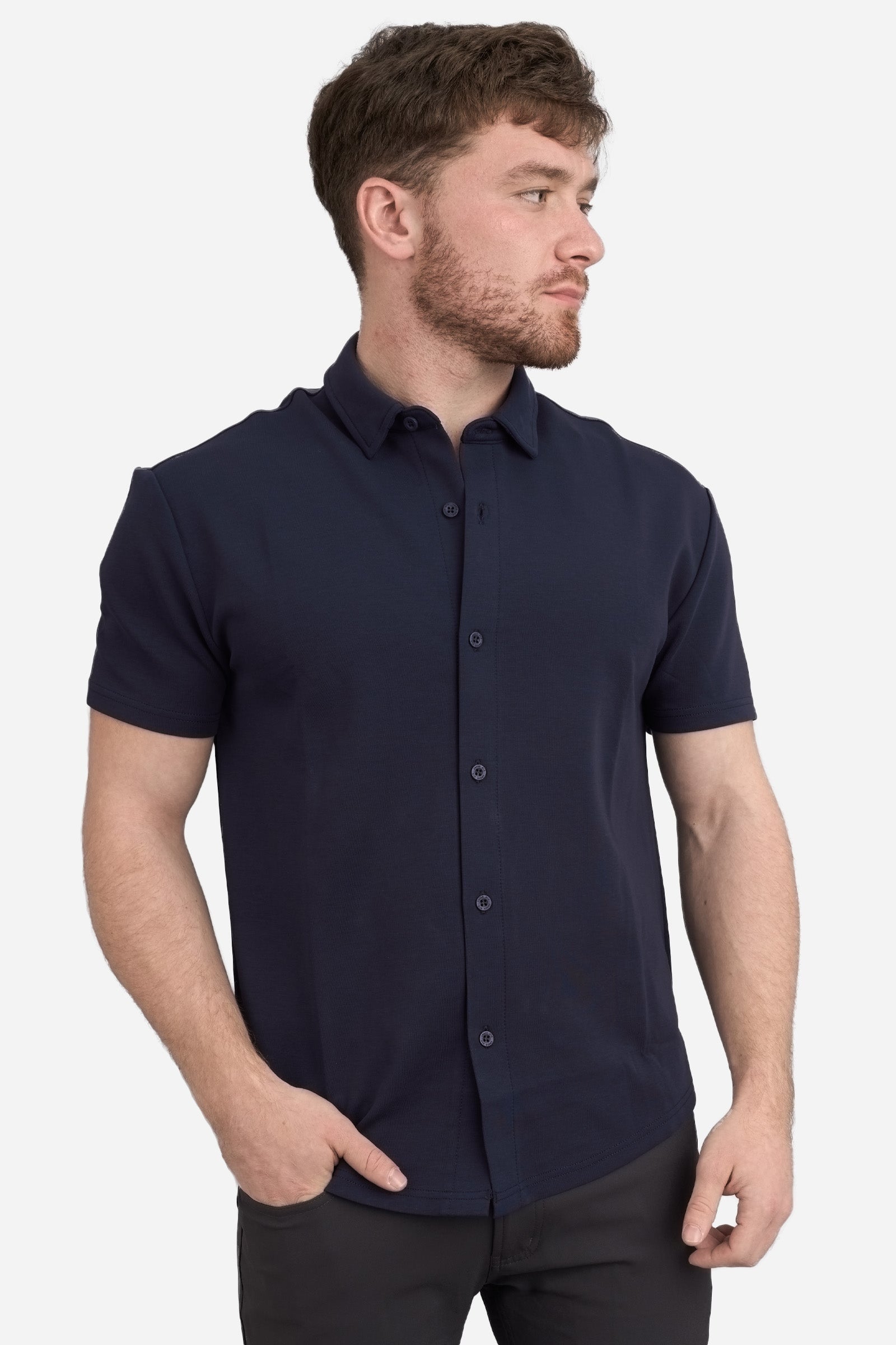 Flex Short Sleeve Button Down Shirt Navy