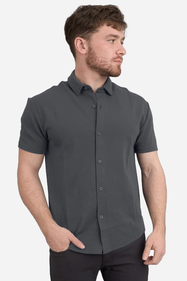 Flex Short Sleeve Button Down Shirt Charcoal