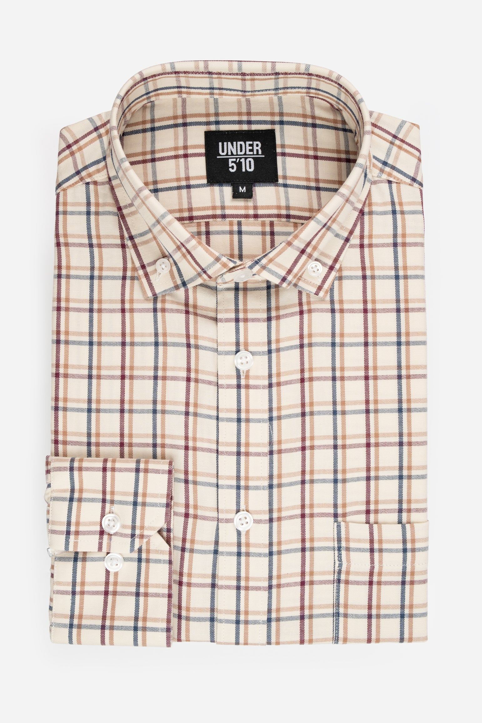Lightweight Button Down Shirt Cream Tattersall