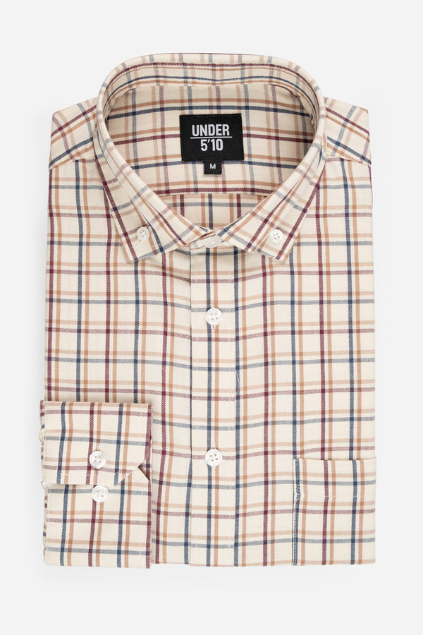 Lightweight Button Down Shirt Cream Tattersall
