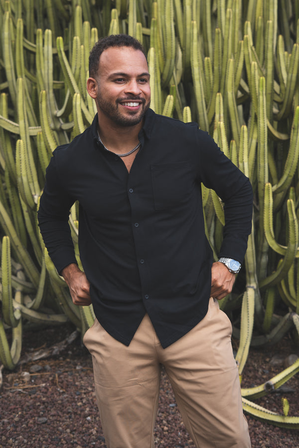 Performance Pique Button Down Shirt Black