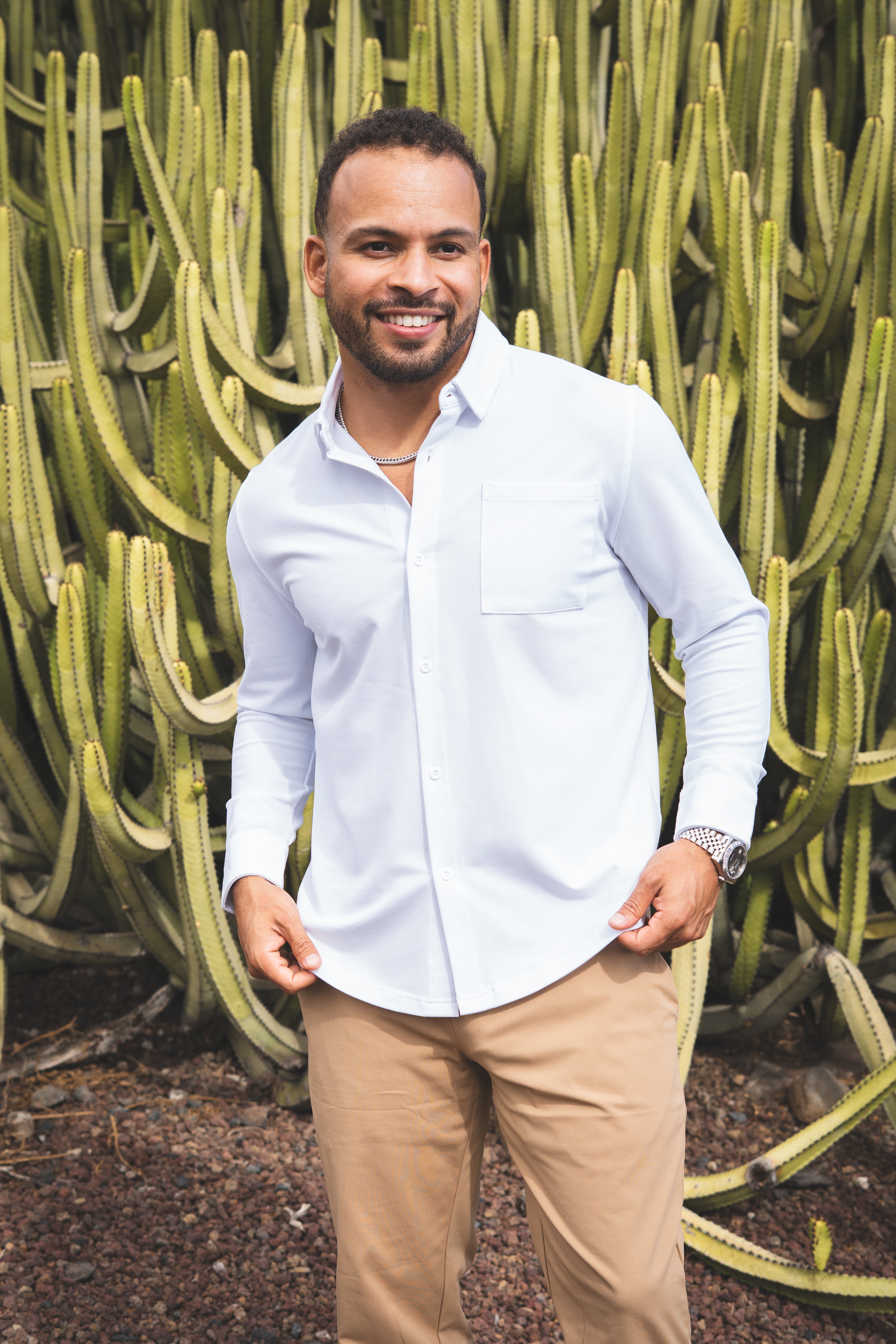 Performance Pique Button Down Shirt White