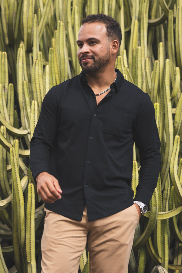 Performance Pique Button Down Shirt Black