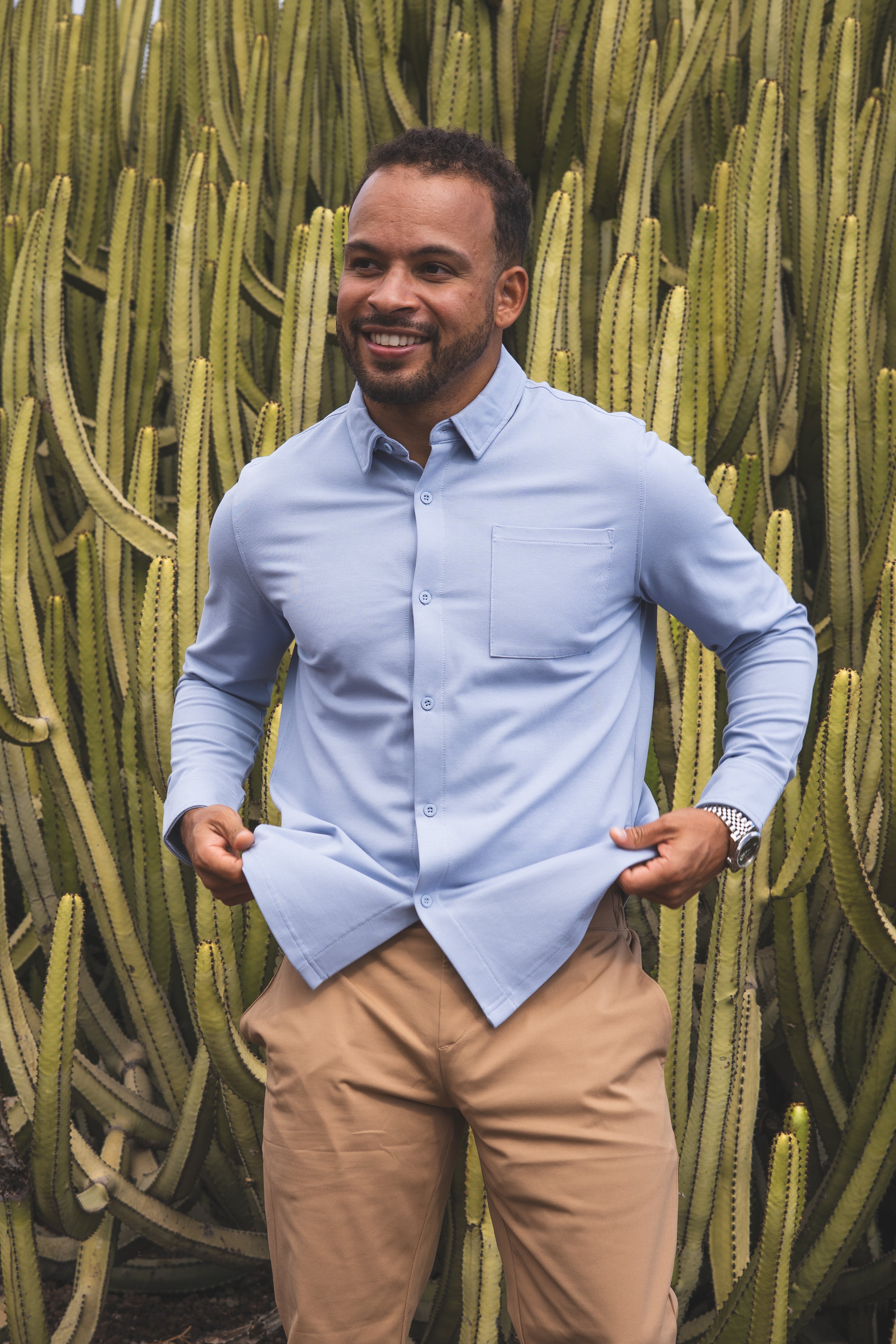 Performance Pique Button Down Shirt Light Blue