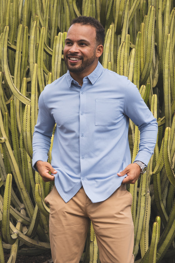 Performance Pique Button Down Shirt Light Blue