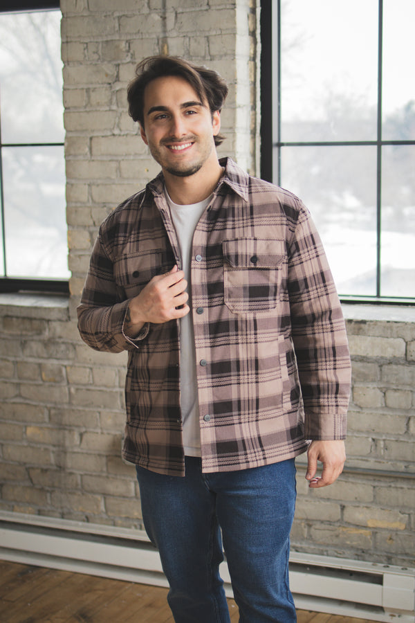 Padded Shacket Taupe Plaid