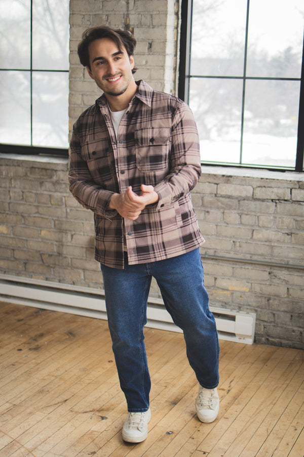 Padded Shacket Taupe Plaid