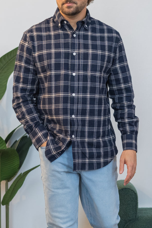 Flannel Button Down Shirt Navy