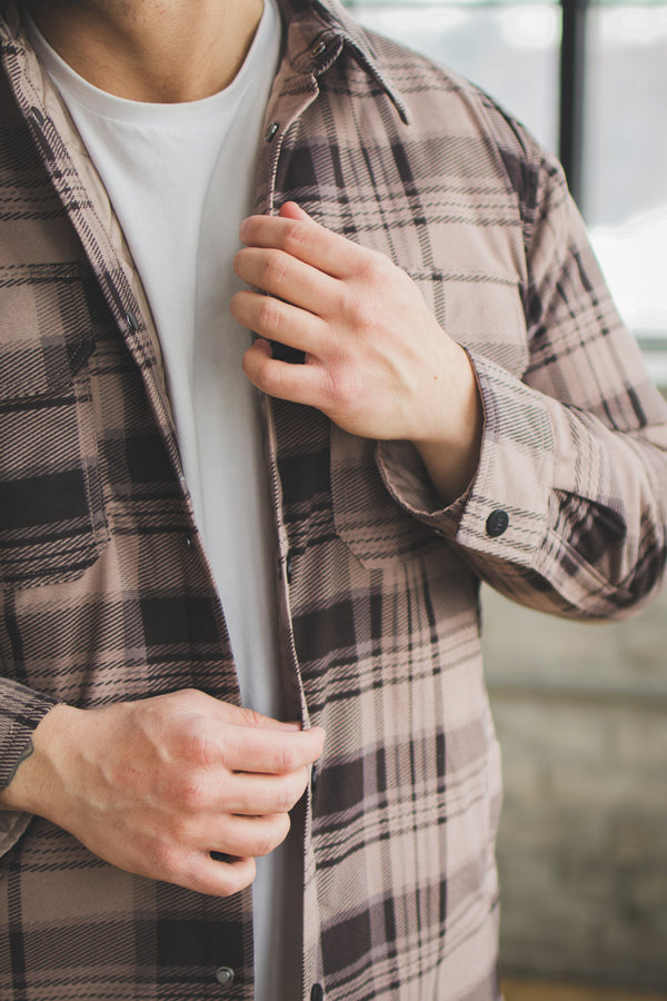 Padded Shacket Taupe Plaid