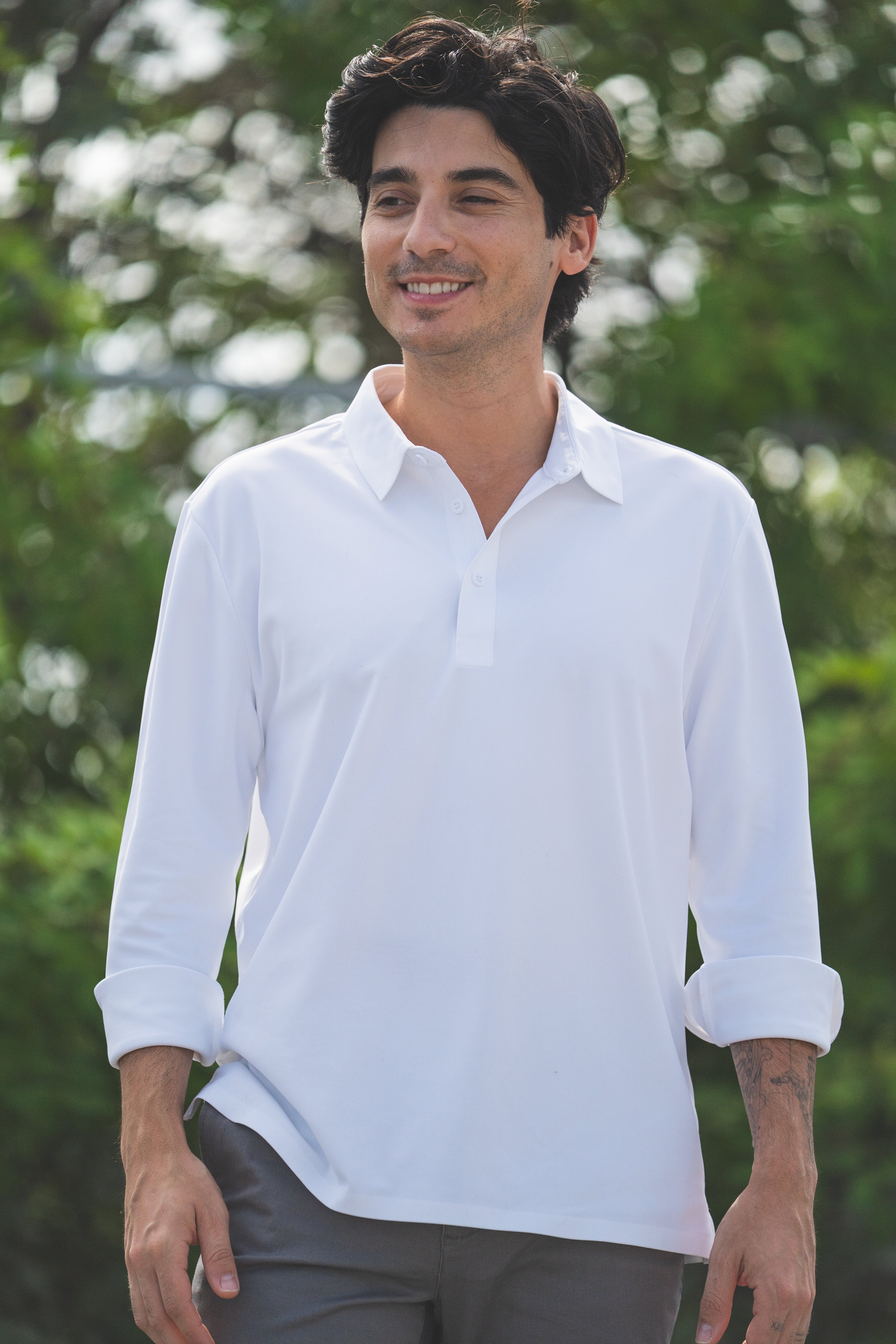 Long Sleeve Tech Polo White