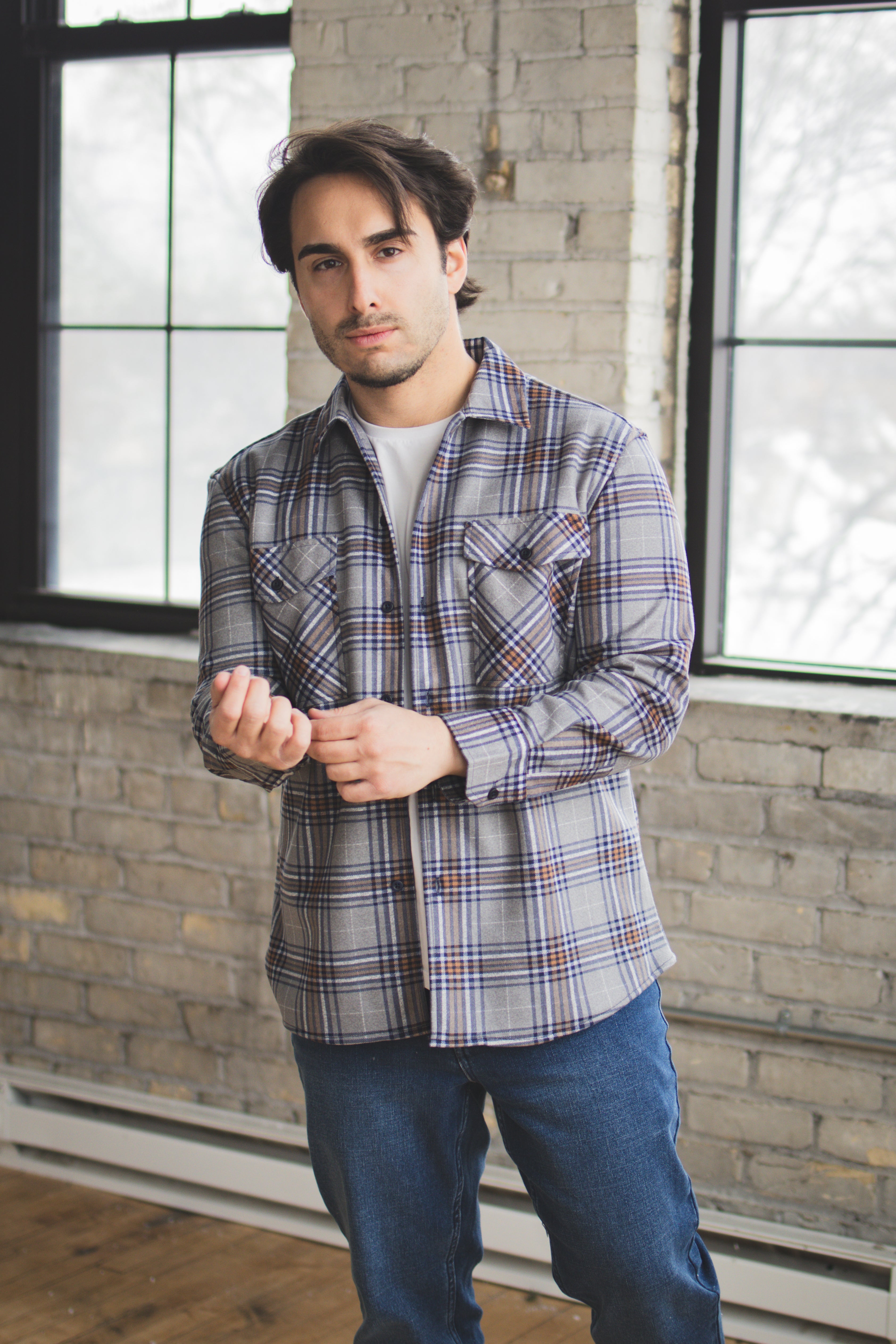 Cozy Overshirt Gray Plaid