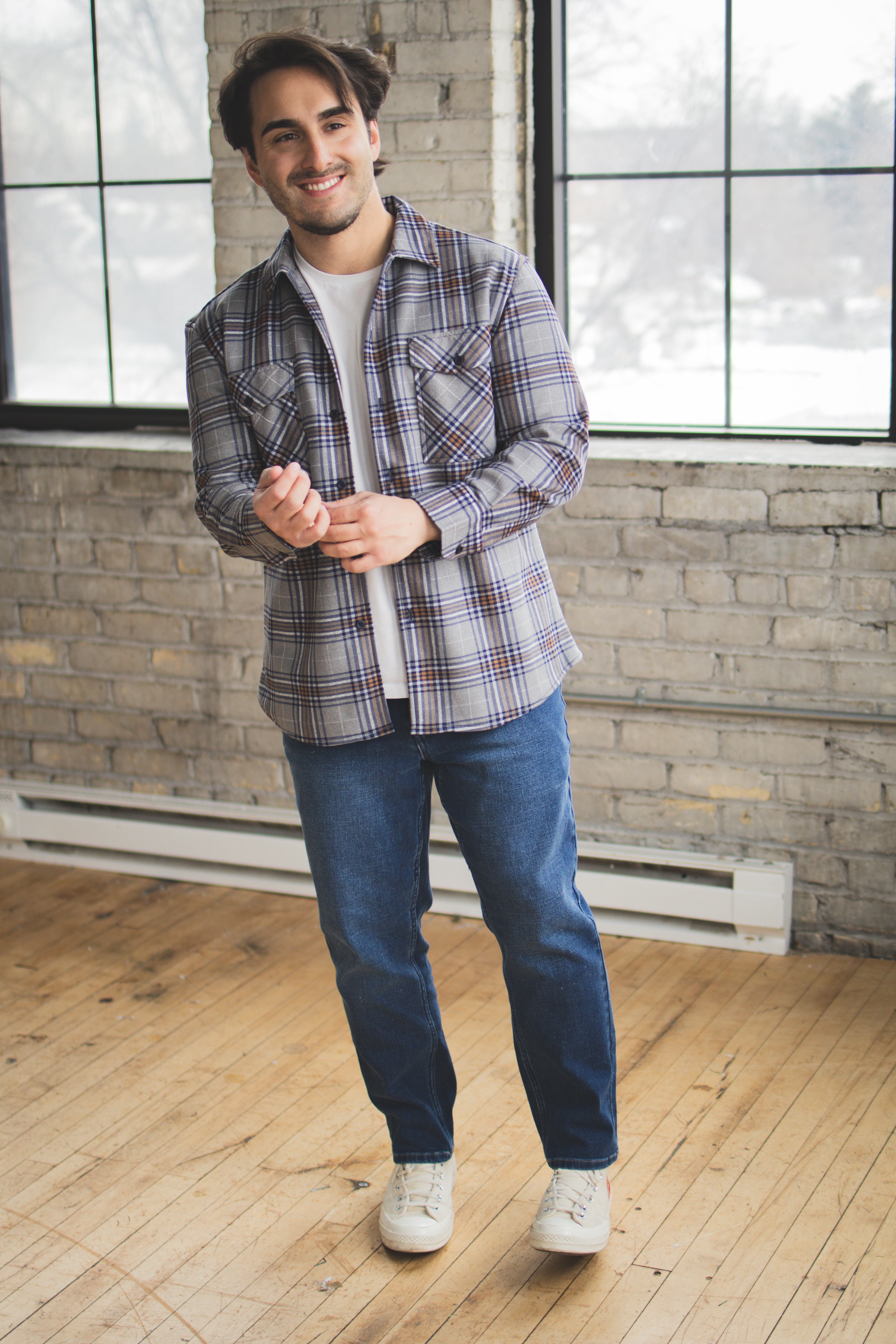 Cozy Overshirt Gray Plaid