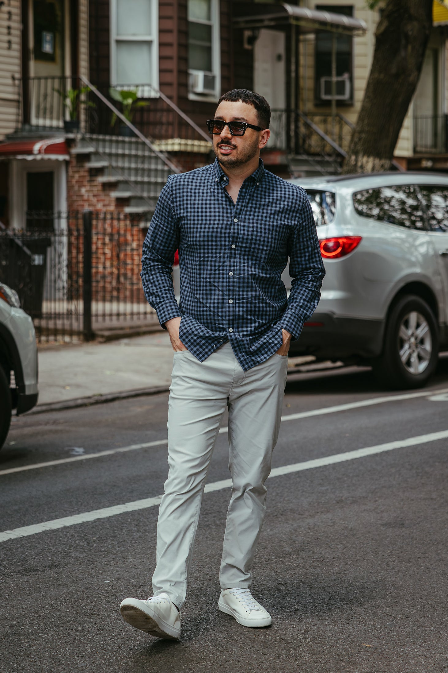 Lightweight Button Down Shirt Navy Gingham